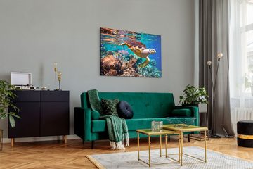 Sinus Art Leinwandbild 120x80cm Wandbild auf Leinwand Wasserschildkröte Korallen Korallenriff, (1 St)