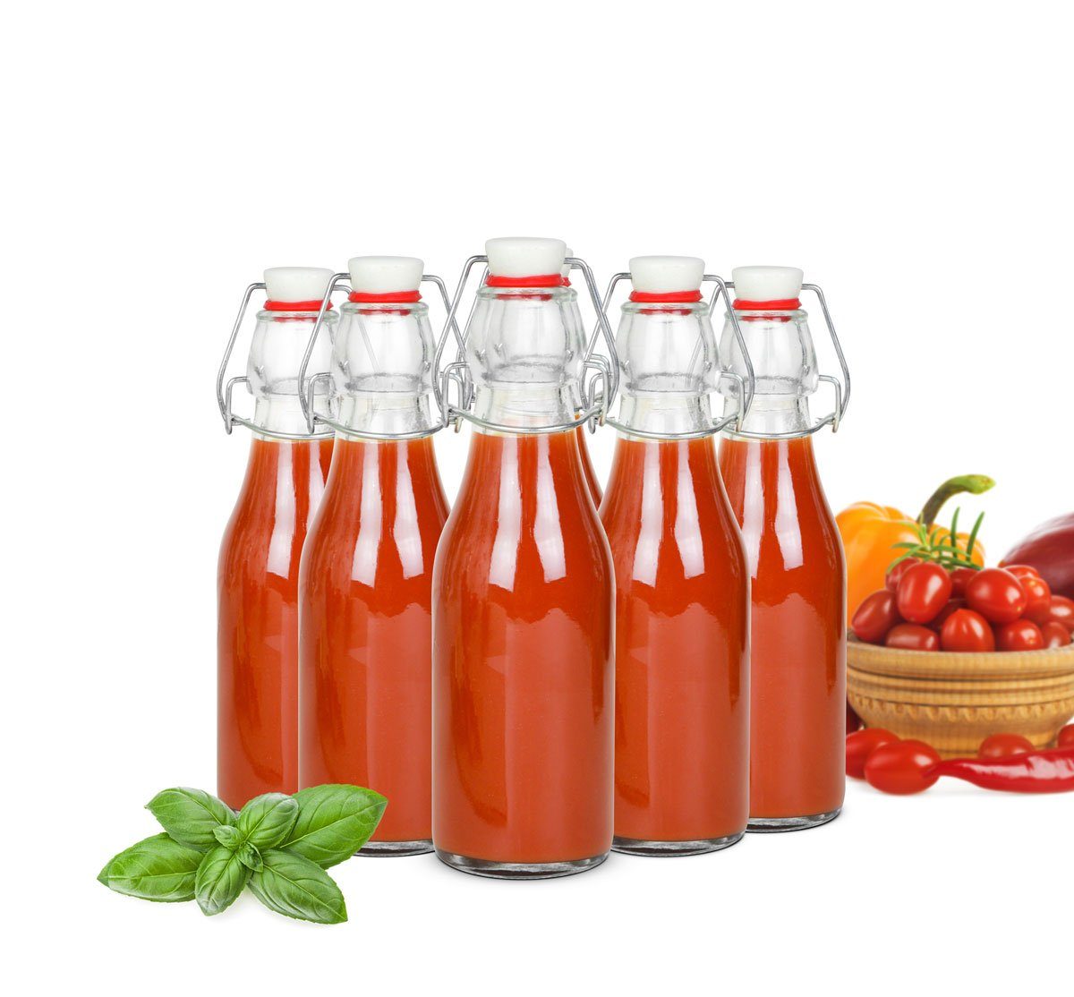 Sendez Trinkflasche 6 Glasflaschen mit 250ml Drahtbügelflasche Flasche Bügelverschluss