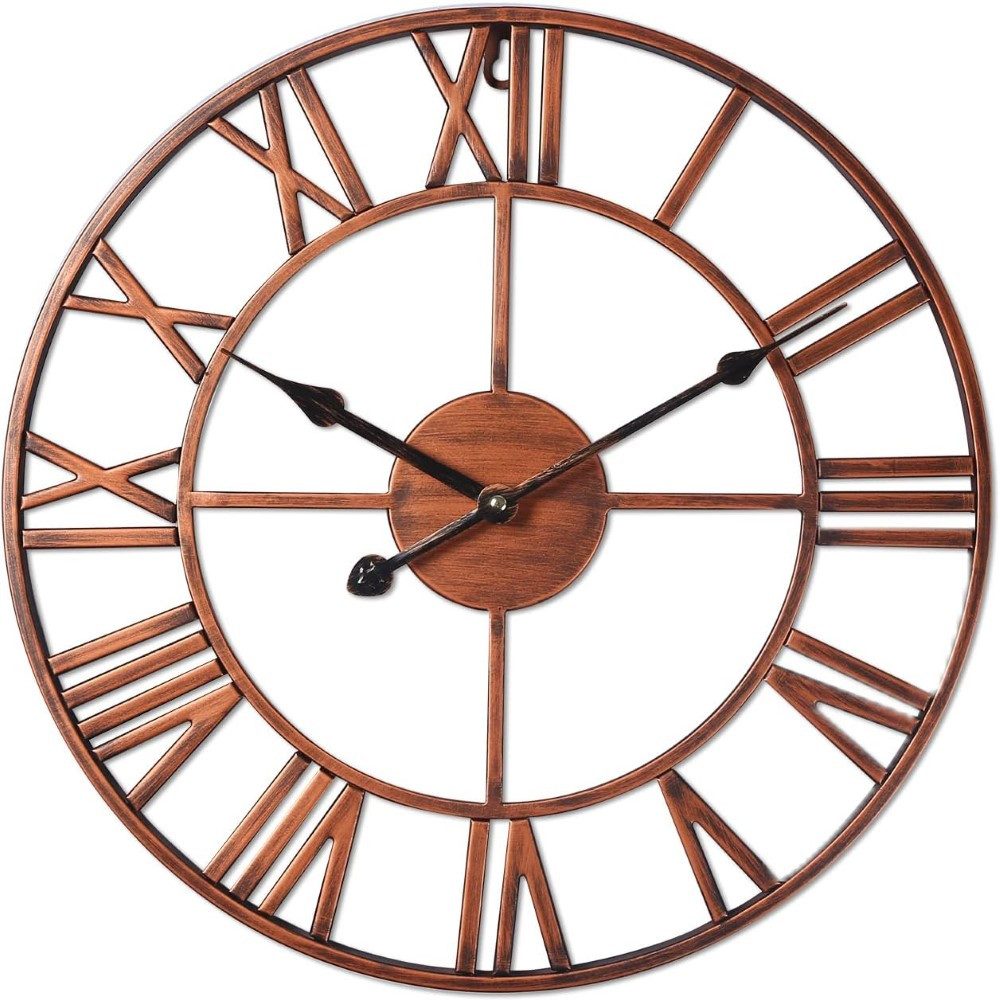 LA CUTE Wanduhr XXL Wanduhr Metalluhr Römische Ziffern Industrial Vintage Uhr ⌀60cm (Stille Uhr, präzise Quarzbewegung, langlebiges Metall)