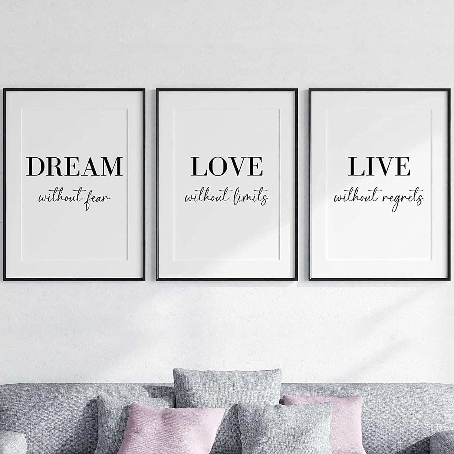 LuxusKollektion Poster Poster Set 3er Dream Love Live Schwarz Weiß Wandkunst 40x50cm