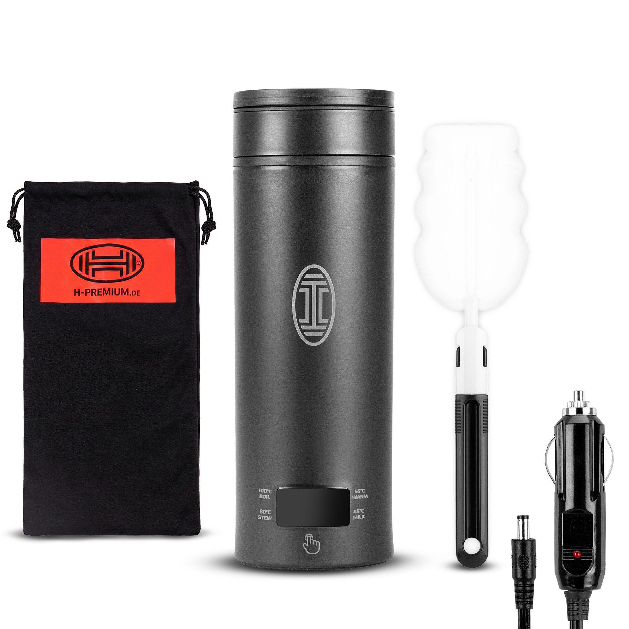 HEYNER Reise-Wasserkocher Wasserkocher 24 V, 450 ml, Edelstahl, Touch‑Steuerung, auslaufsicher, 98 W