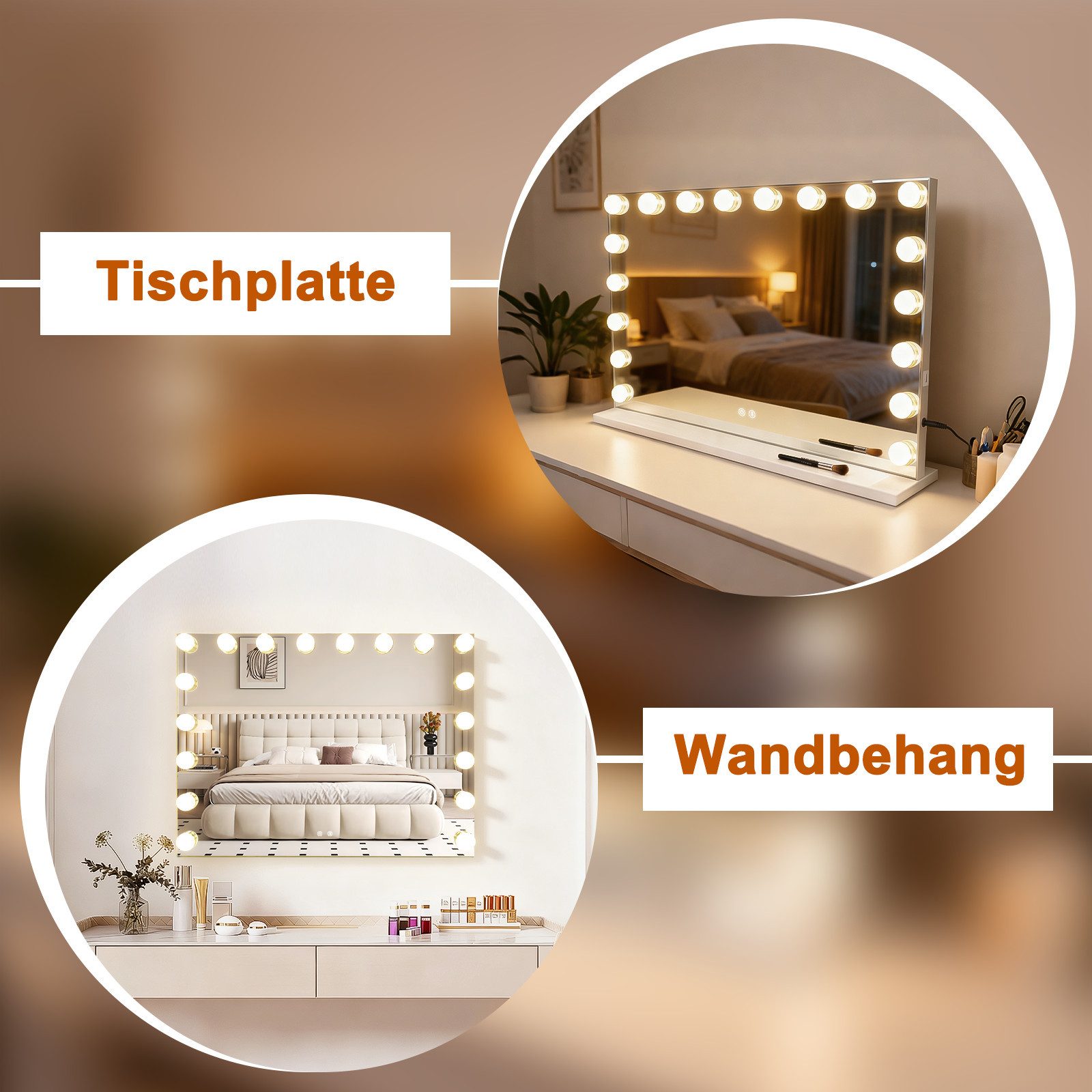 Nettlife Schminkspiegel led mit beleuchtung 3 Lichtmodi Hollywood Style Beleuchtung und USB (3-farbig einstellbares Licht mit Memory-Funktion, 1-St., Touchscree – Bild 4 von 5