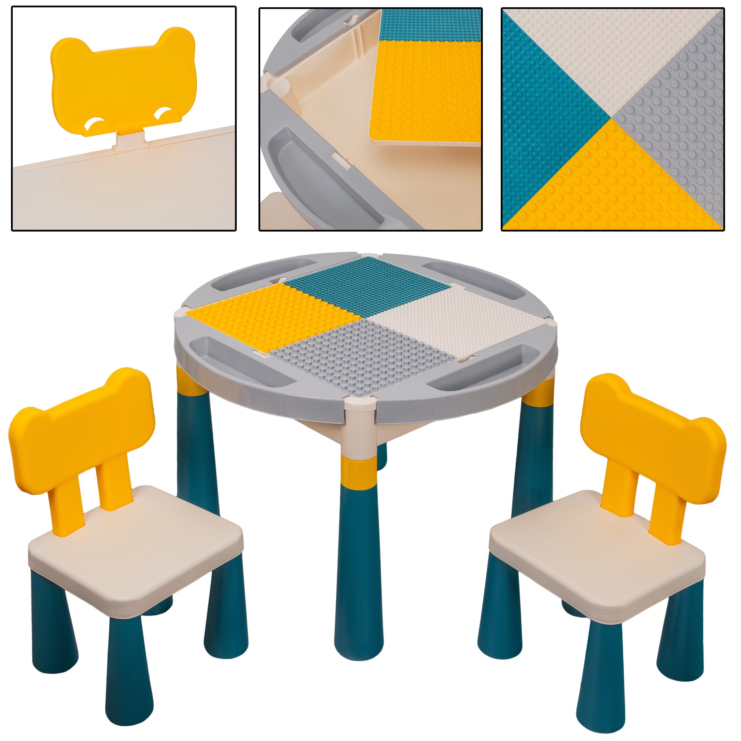COIL Kindersitzgruppe Kindertischgruppe Kinderstuhl Kindertisch Kindermöbel, (3-tlg), Material: PP+ABS, 2in1 – Blöcke oder Zeichnung