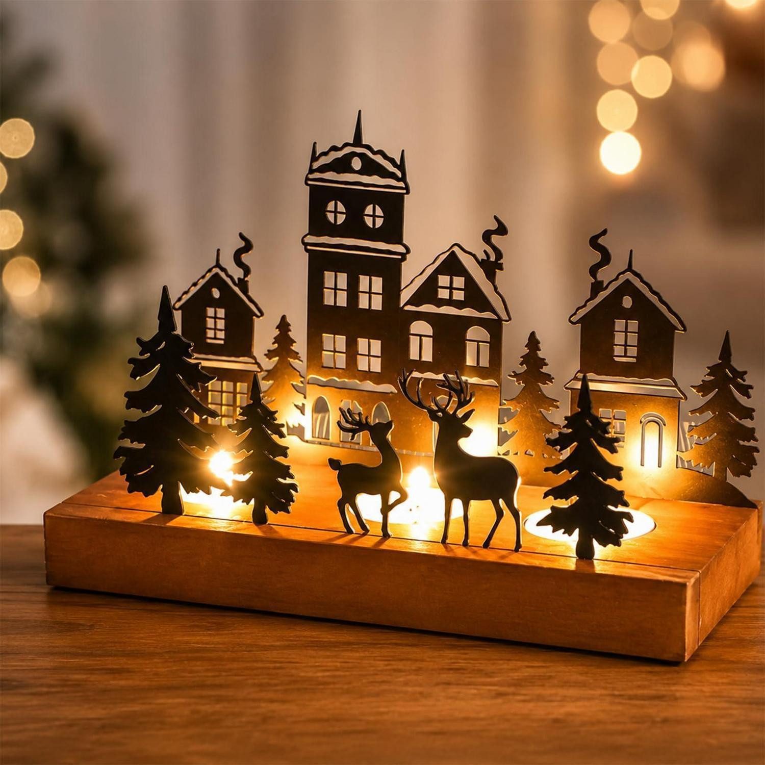 LuxusKollektion Adventskranz Adventskranz 3-flammig Holz Rentier Motiv