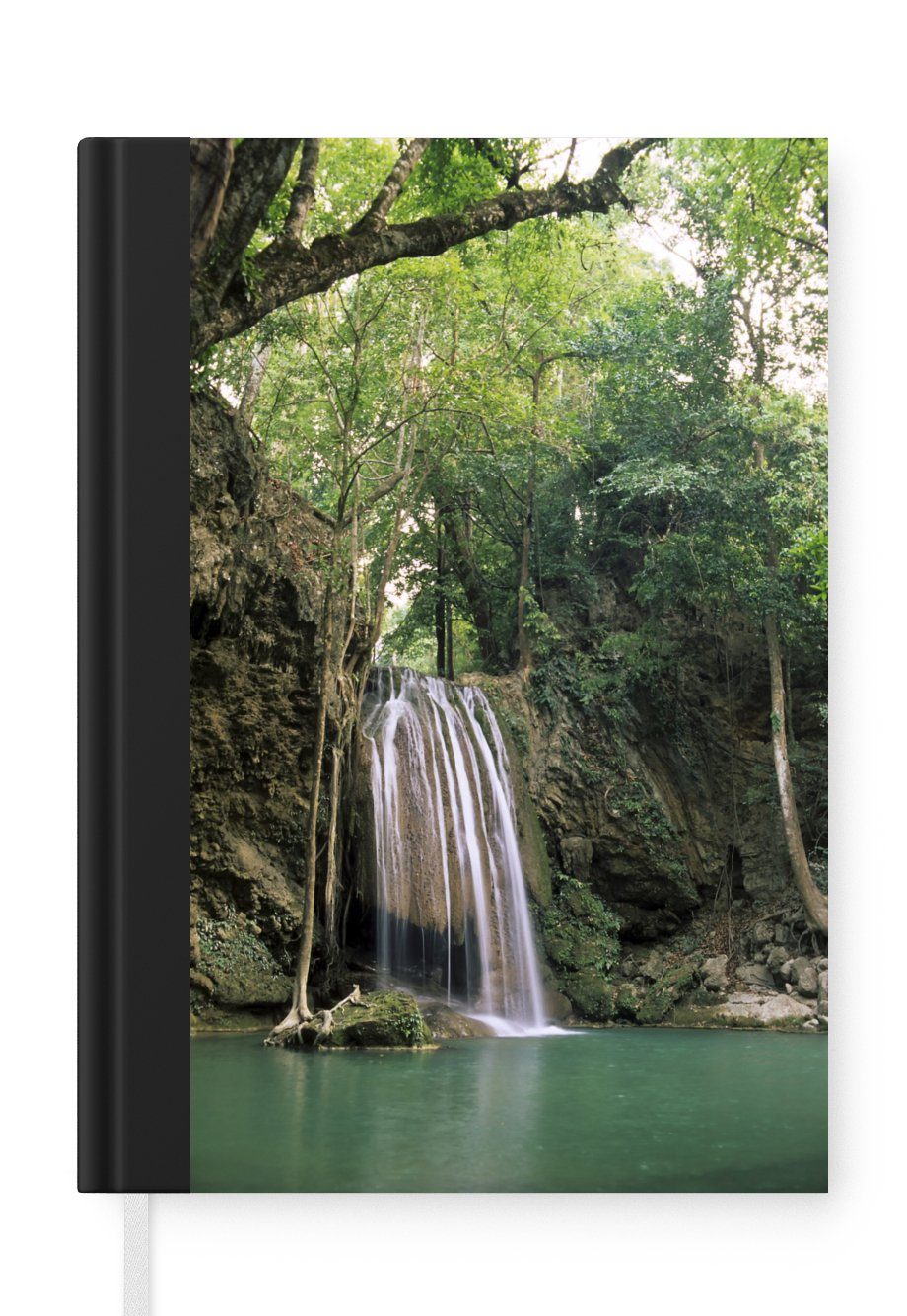 MuchoWow Notizbuch Ein hoher Wasserfall in Thailands Erawan-Nationalpark, Journal, Merkzettel, Tagebuch, Notizheft, A5, 98 Seiten, Haushaltsbuch