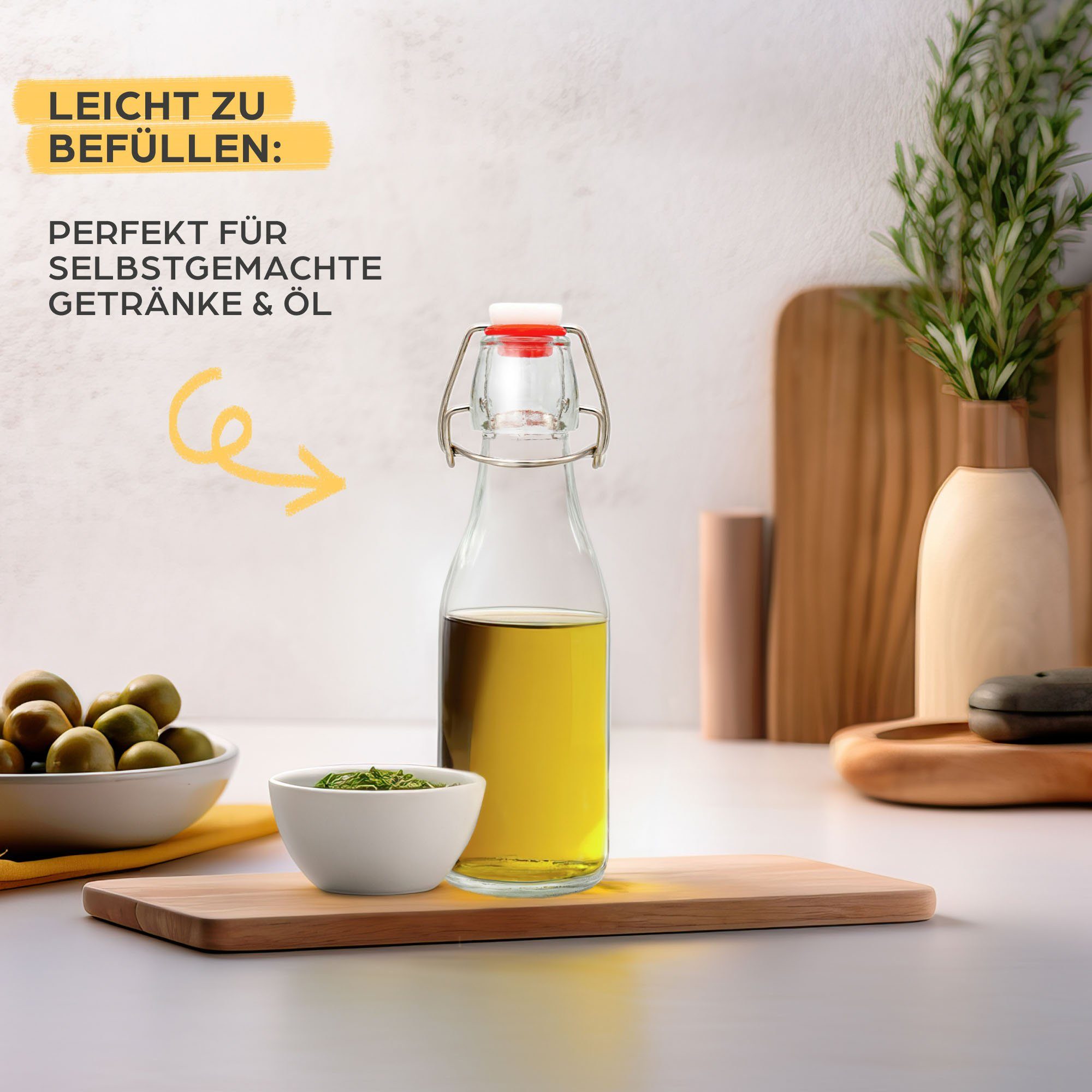Praknu Trinkflasche 6er Set Glasflaschen 250ml mit Bügelverschluss - Bügelflaschen Zum, Öl Flasche, Flaschen Aufbewahrung, Likörflaschen, Bügelflasche Set