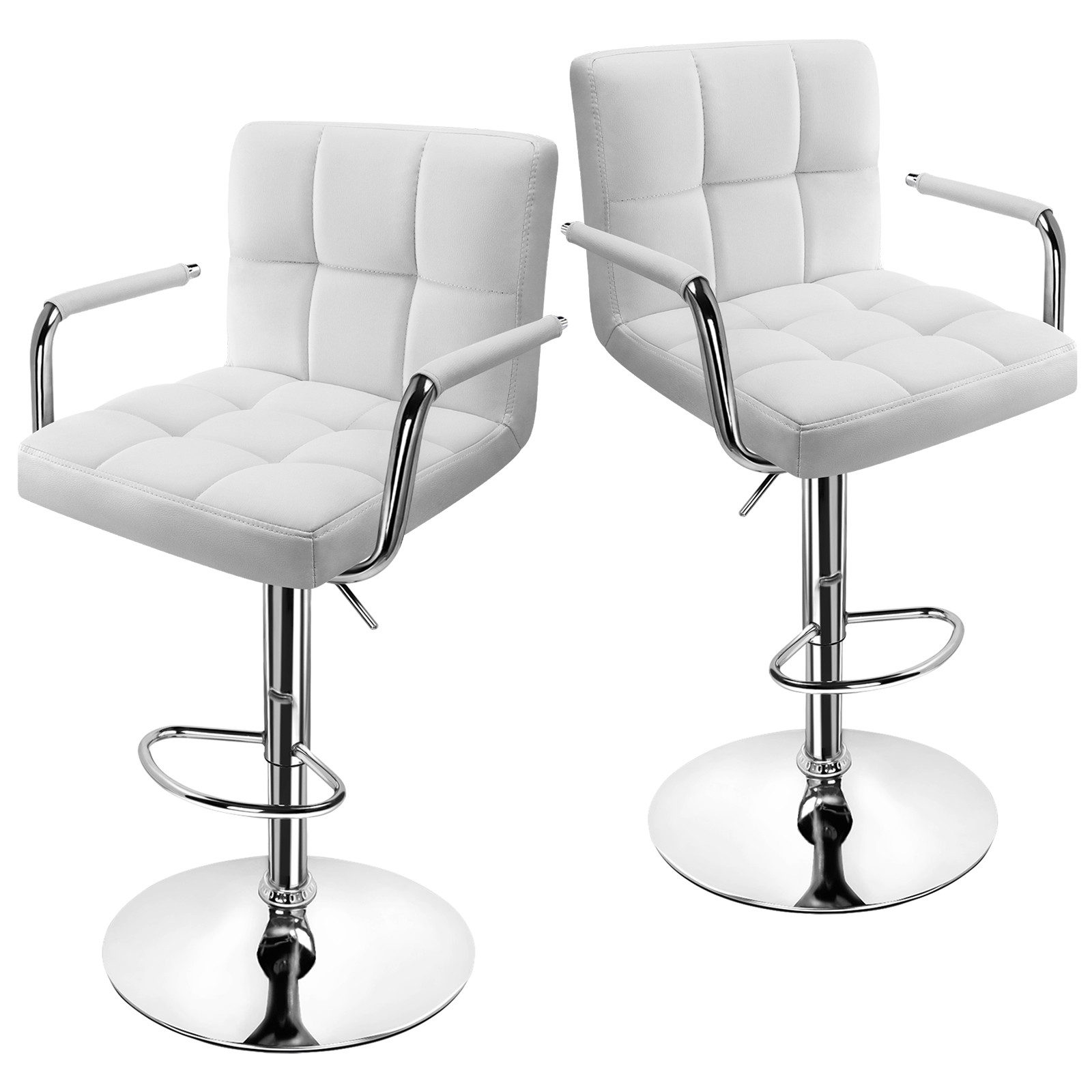 Huracan Barhocker Höhenverstellbarer Drehstuhl (360) Tragfähigkeit 140 kg, (Stabiler Metallrahmen, Ergonomische Kekstuhlfläche aus PU-Leder, 2er Set), mit Rückenlehne & Fußstütze, Für Bar/Küche/Büro/Wohnzimmer