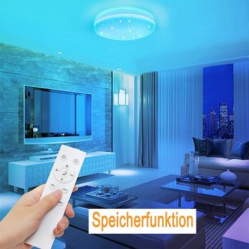 oyajia Deckenleuchte 36W LED Deckenlampe RGB Farbwechsel Ø40x5cm, Dimmbar mit Fernbedienung, LED fest integriert, RGB, Sternenhimmel-Effekt LED Deckenlampe, für Wohnzimmer Kinderzimmer Bad