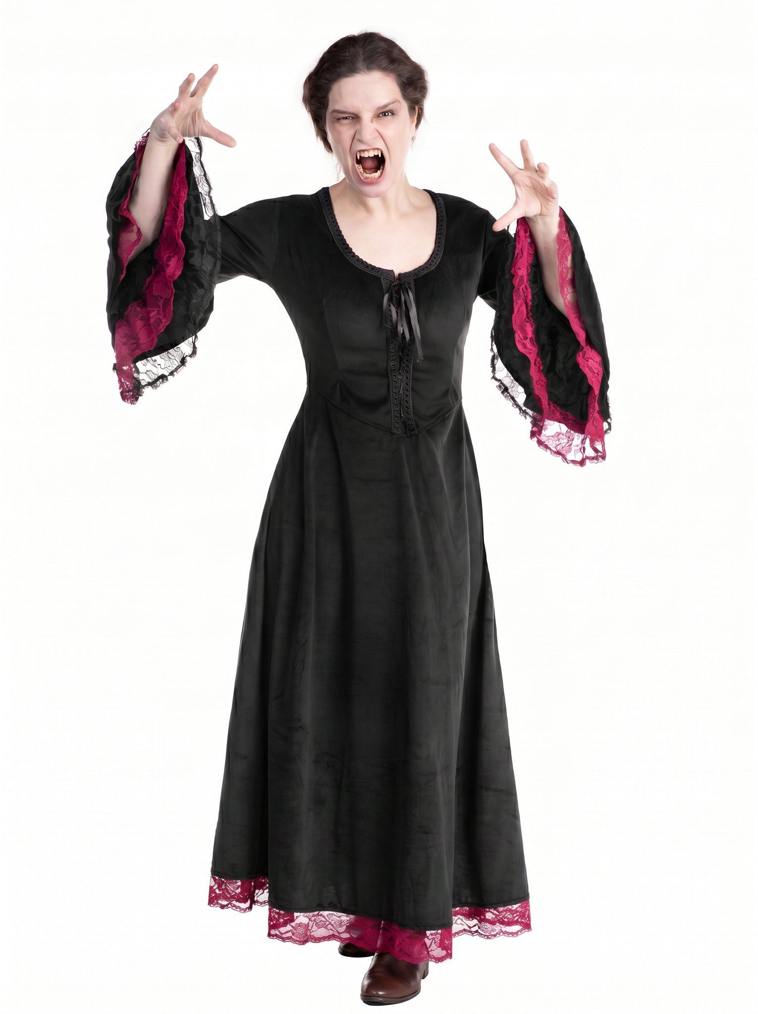 Metamorph Hexen-Kostüm Vampirkleid mit Spitze schwarz-rot, Hochwertige und authentische Mittelalterkleidung zu unschlagbar günst