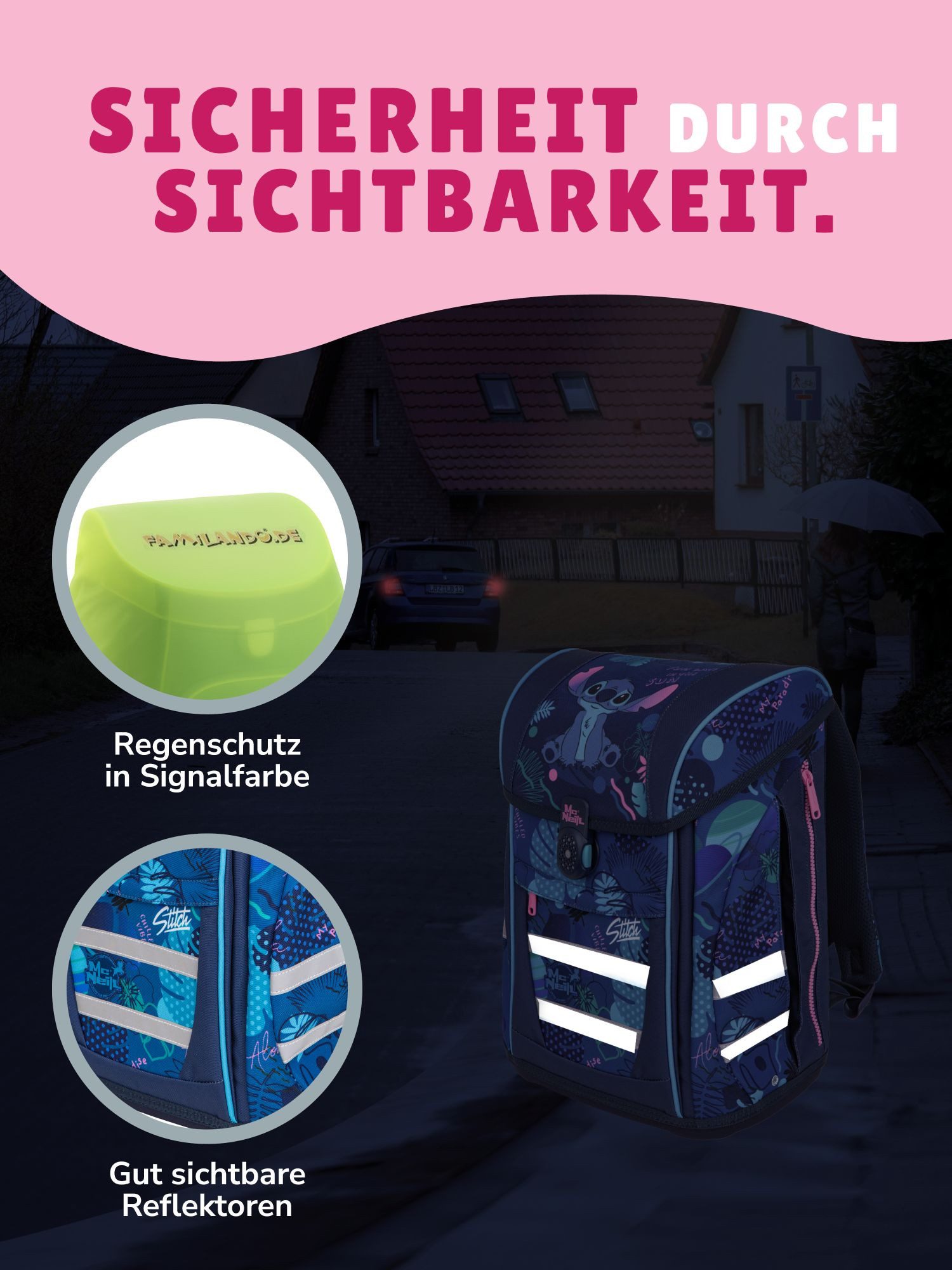 McNeill Schulranzen Schulranzen Disney Stitch Schultaschen Set Mädchen 1. Klasse (Set, 9-tlg., inkl. Brotdose, Trinkflasche & große Sporttasche), mit Brustgurt, – Bild 5 von 5