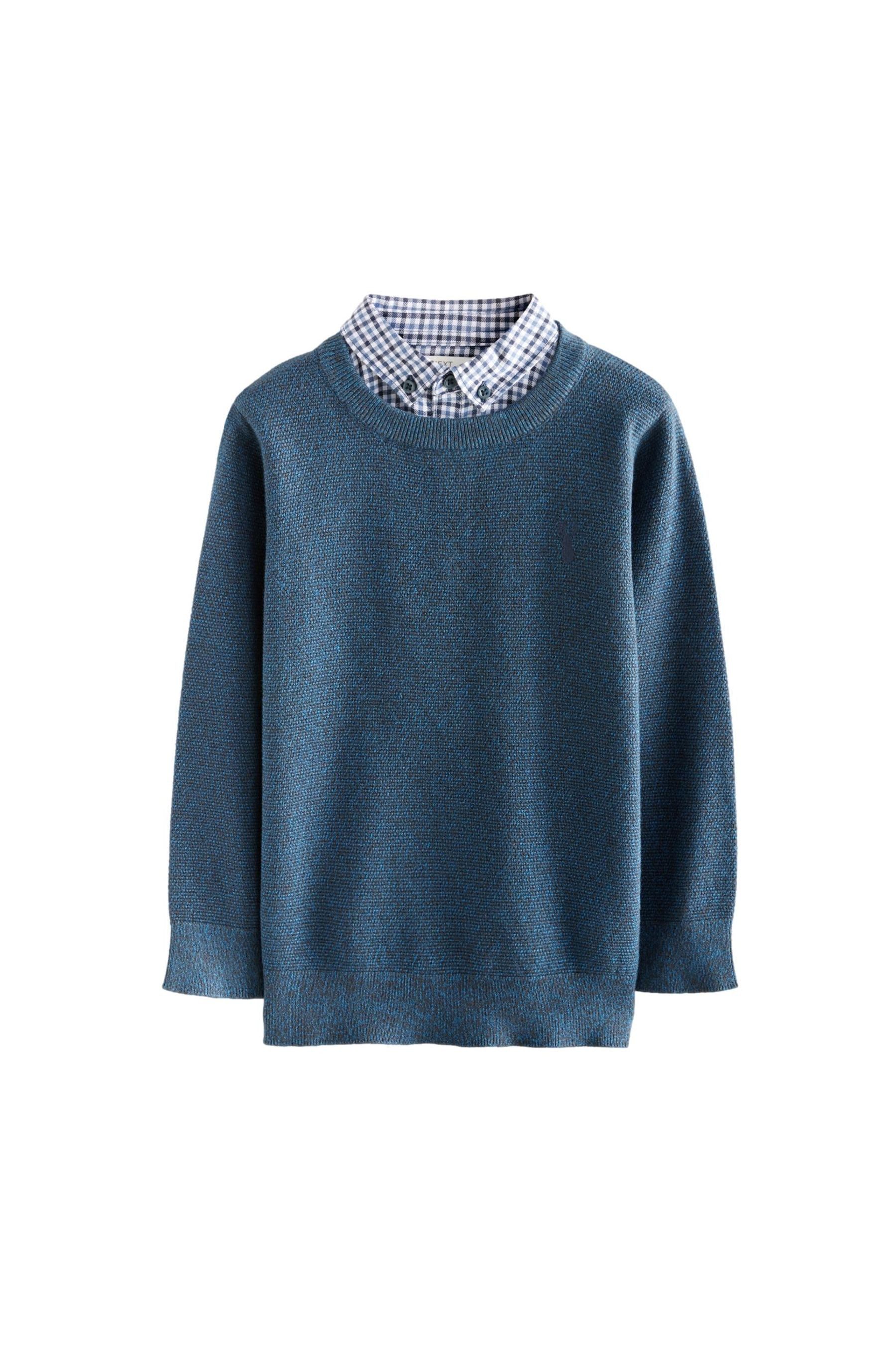 Rundhalspullover Pullover mit Hemd in Vichykaros 100 % Baumwolle