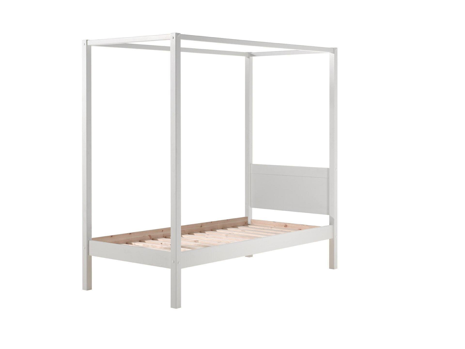 Vipack Himmelbett Pino, Kiefer massiv weiß lackiert, Made in Europe, zeitloses Design (B/H/T ca. 208x191x148cm, inkl. Rolllattenrost, 2 Breiten zur Auswahl), wahlweise mit Textil-Himmel