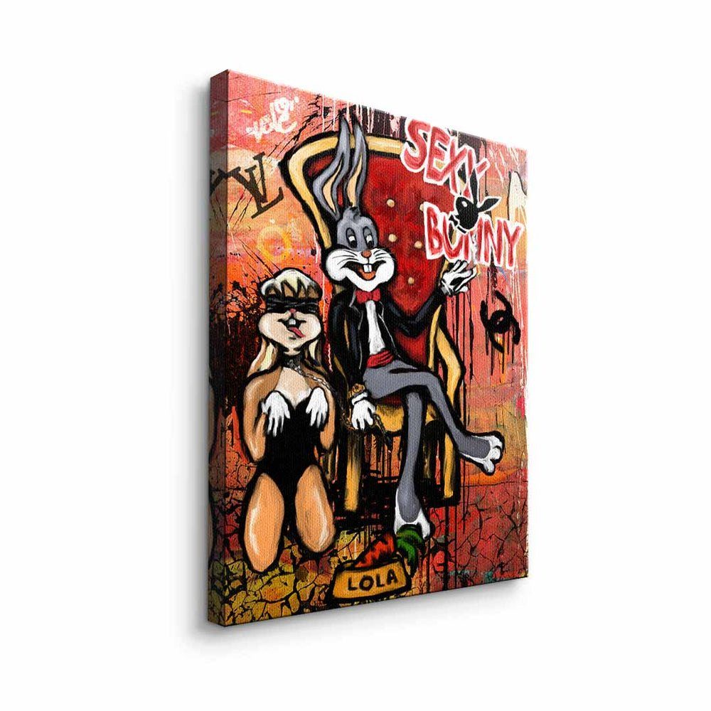 DOTCOMCANVAS® Leinwandbild, Leinwandbild Sexy Lola premi mit Rahmen Bugs Lola Pop Bunny Playboy Bunny schwarzer Art