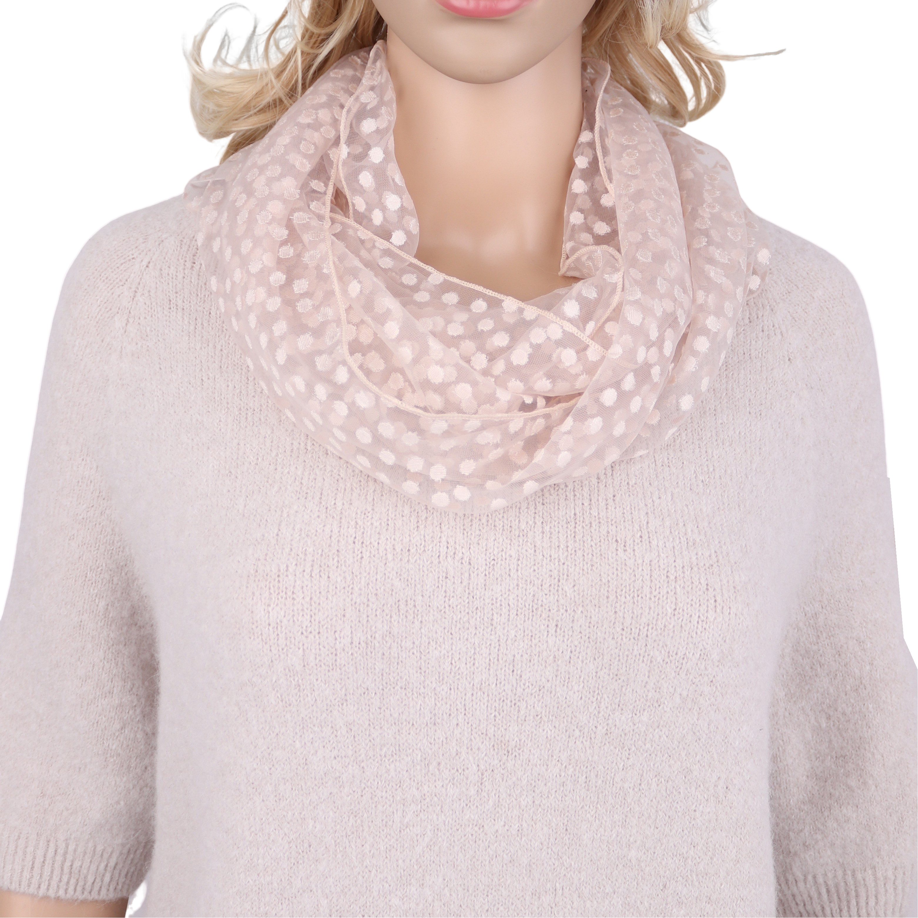 MIRROSI Loop Damen Schal Unifarbe mit Punktenmuster HALBTRANSPARENT, (ca. 150x35cm Zweimal um den Hals wickelbar)