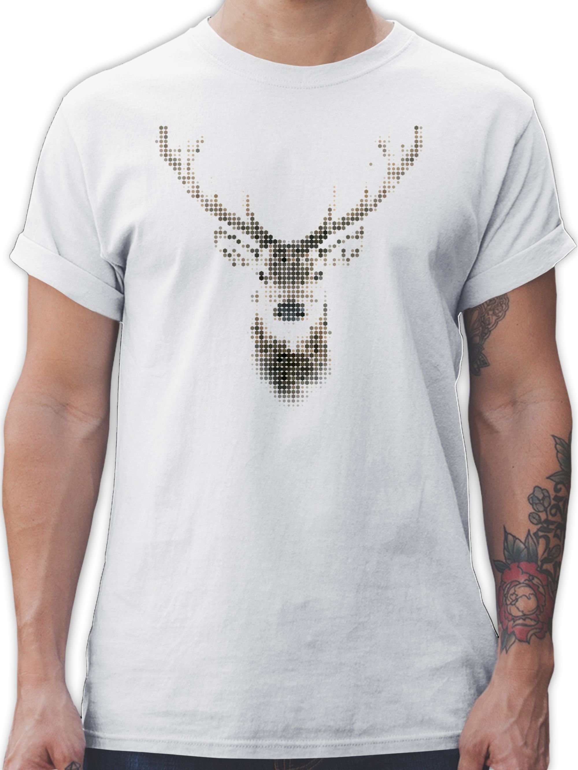 03 Weihachten Kleidung Hirsch T-Shirt Weiß Shirtracer Pixel