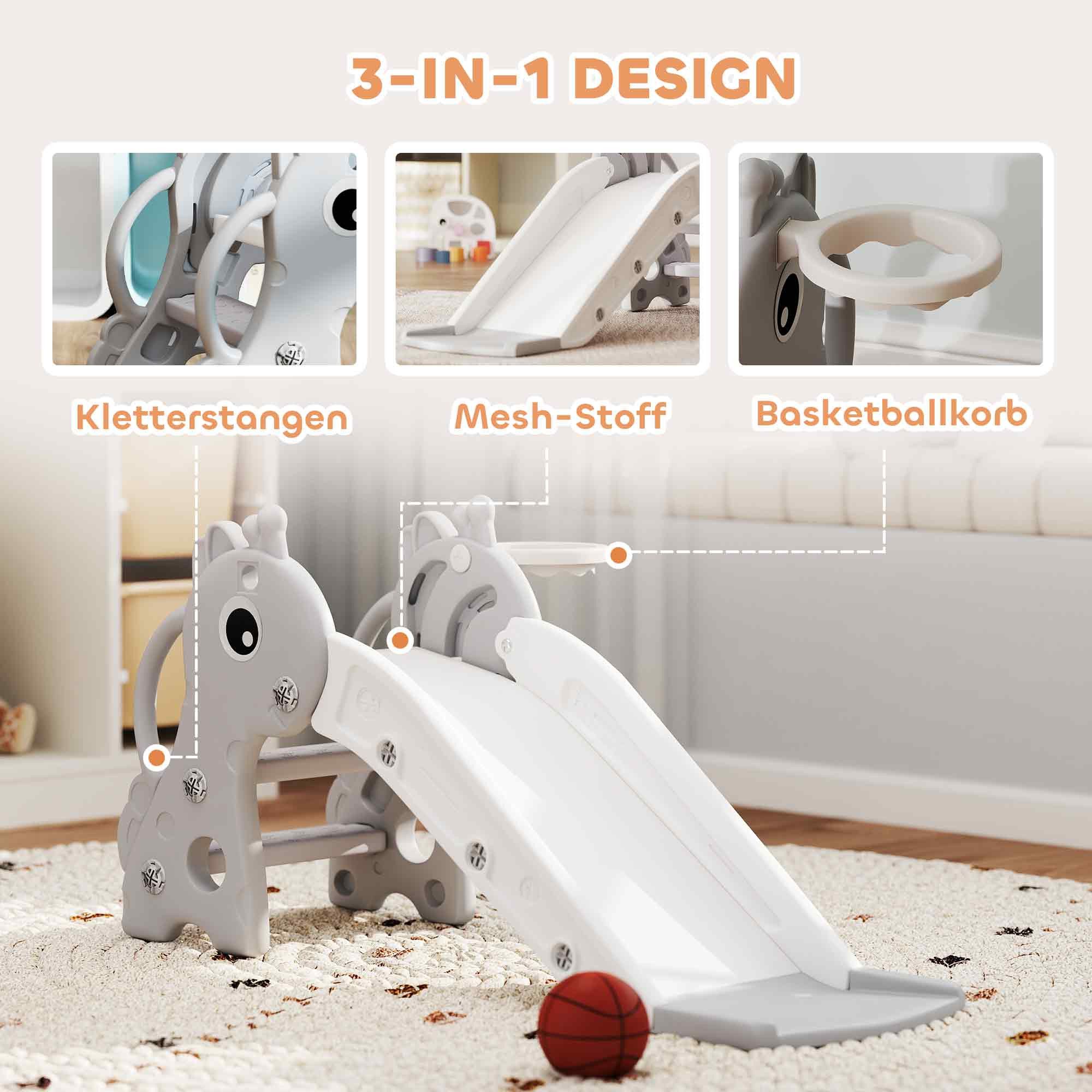 AIYAPLAY Rutsche Kinder 3-in-1 Kinderrutsche Gartenrutsche für 1-3 Jahre, (Rutsche mit Basketball für Kinder 1 bis 3 Jahre, 1-tlg., Indoor), 106 x 51,5 x 52 cm, – Bild 5 von 5