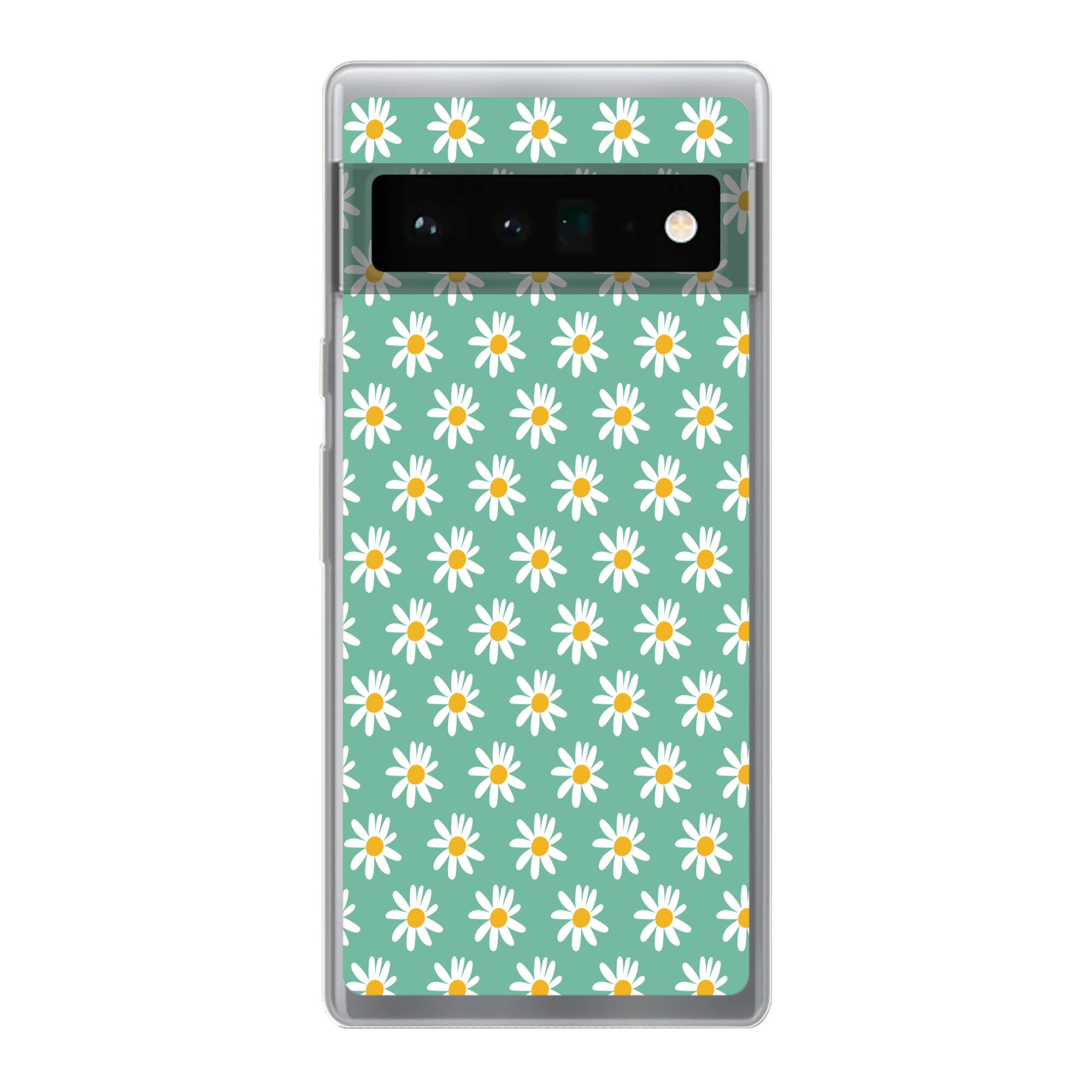 MuchoWow Handyhülle für Google Pixel 6 Pro Gänseblümchen - Muster - Grün - Blumen, Handy Case, Silikon, Bumper Case Dünn