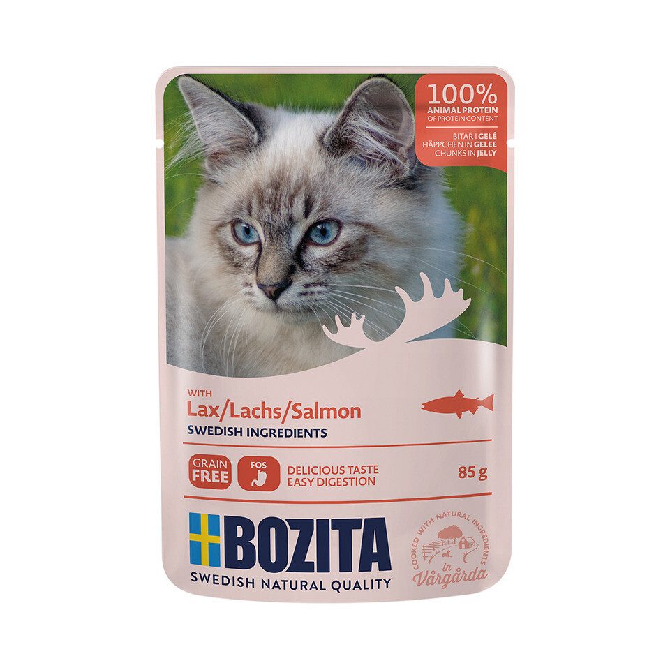 Bozita Häppchen in Gelee mit Lachs 85 g - 12 Stück, Nassfutter für: Katze