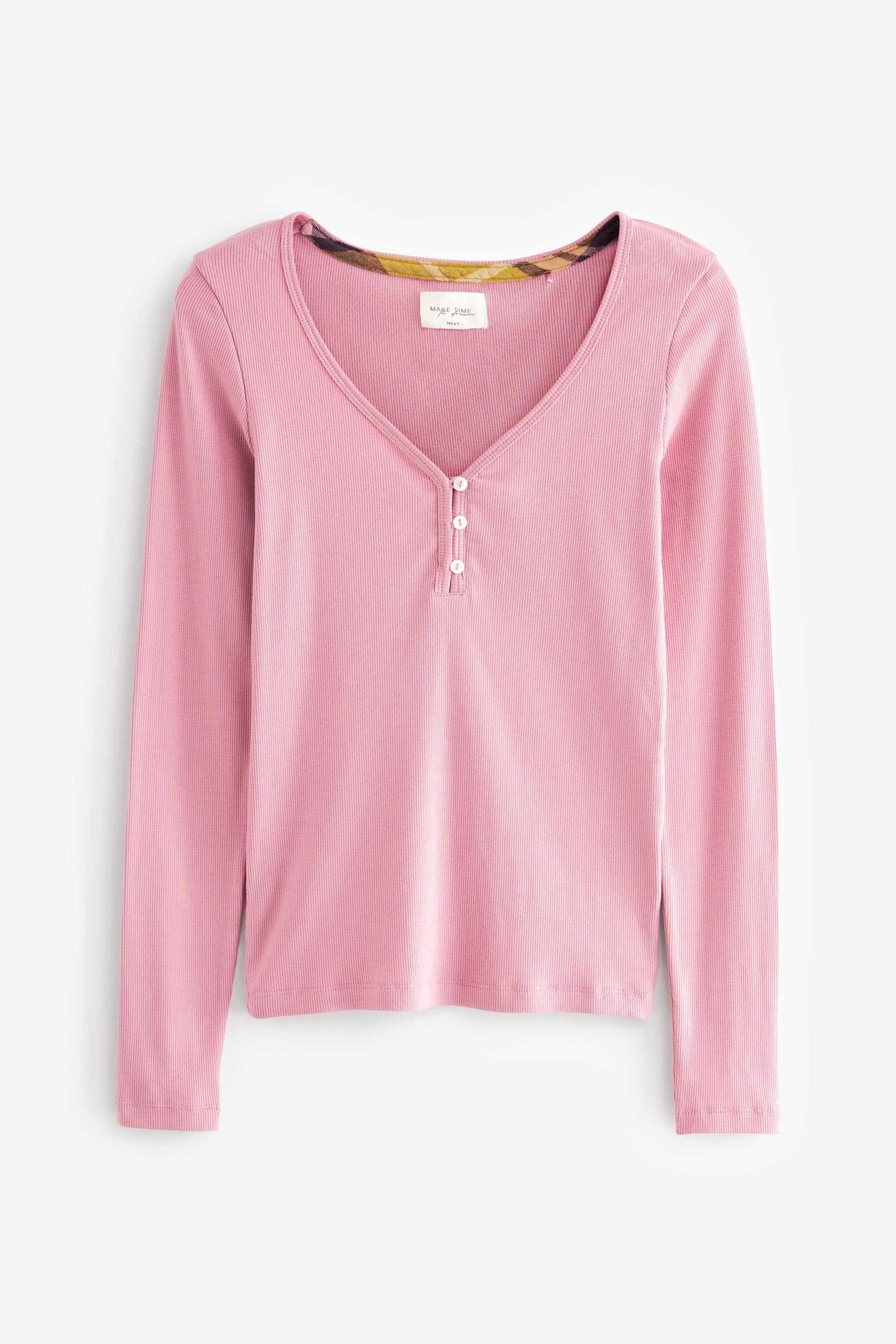 Next Pyjama Schlafanzug mit tlg) Pink geripptem und Flanellhose (2 Top