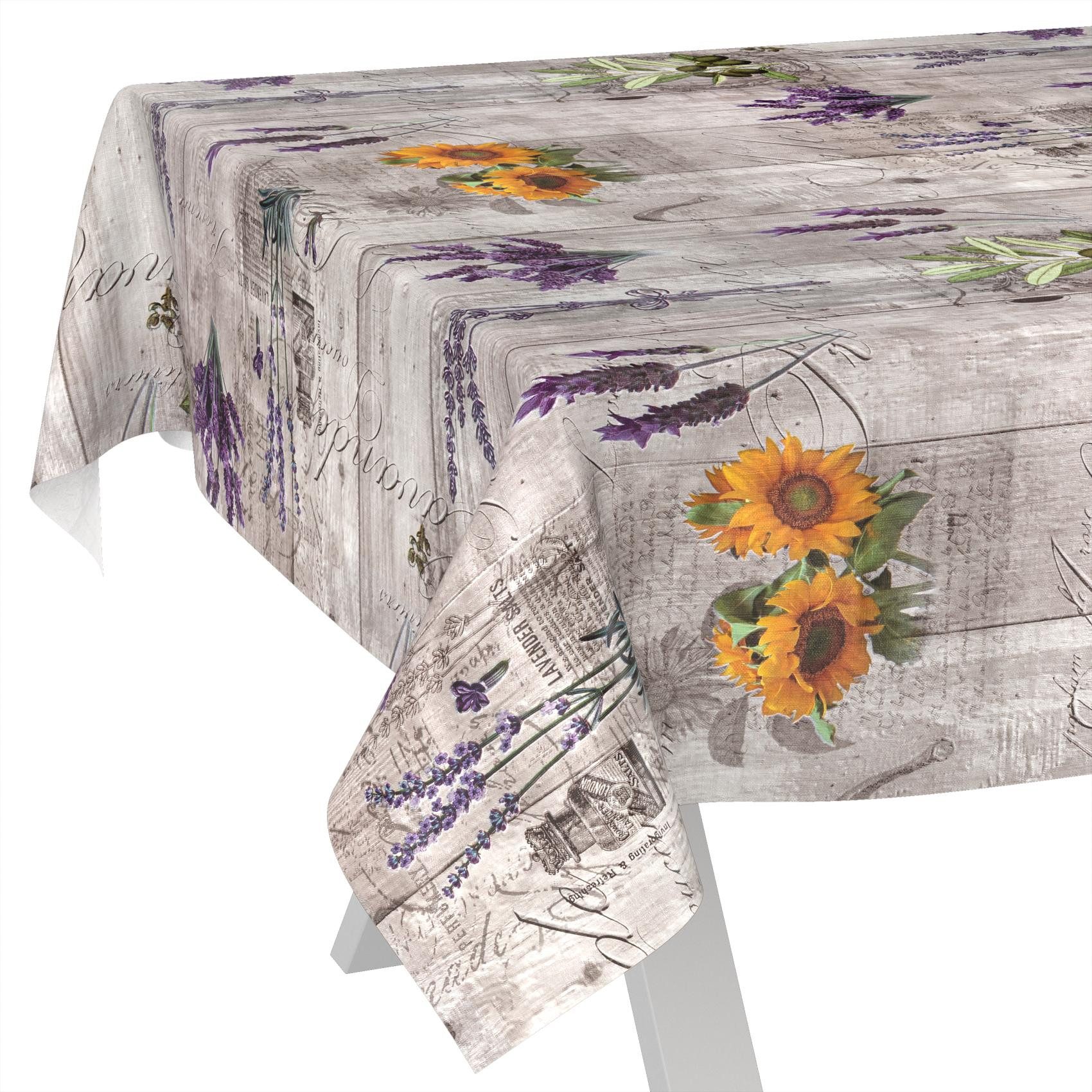 ANRO Tischdecke Provence Lavendel abwaschbar Wachstuch pflegeleicht wasserabweisend (Einzelstück 1-tlg), Schmutzabweisend Shabby Chic Grau Breite 140cm Gartentischdecke