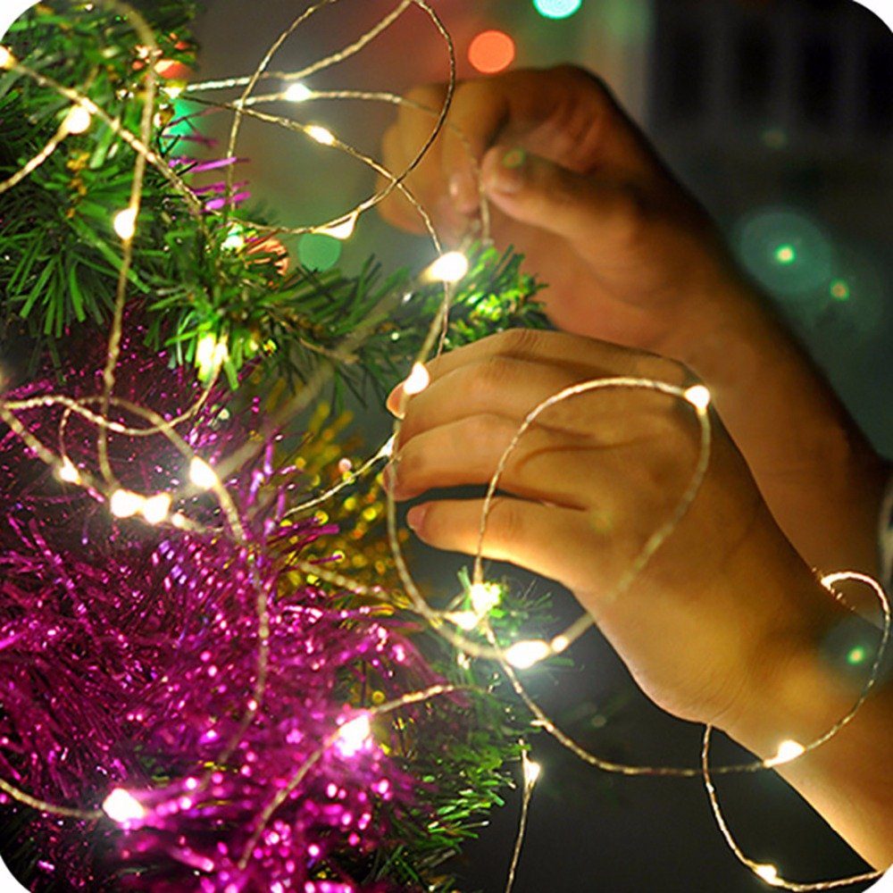 Sunicol LED-Lichterkette 2/3/5/10M, Dekor Weihnachten Party Urlaub Kupferdraht, Warmweiß AA-Batterie,für