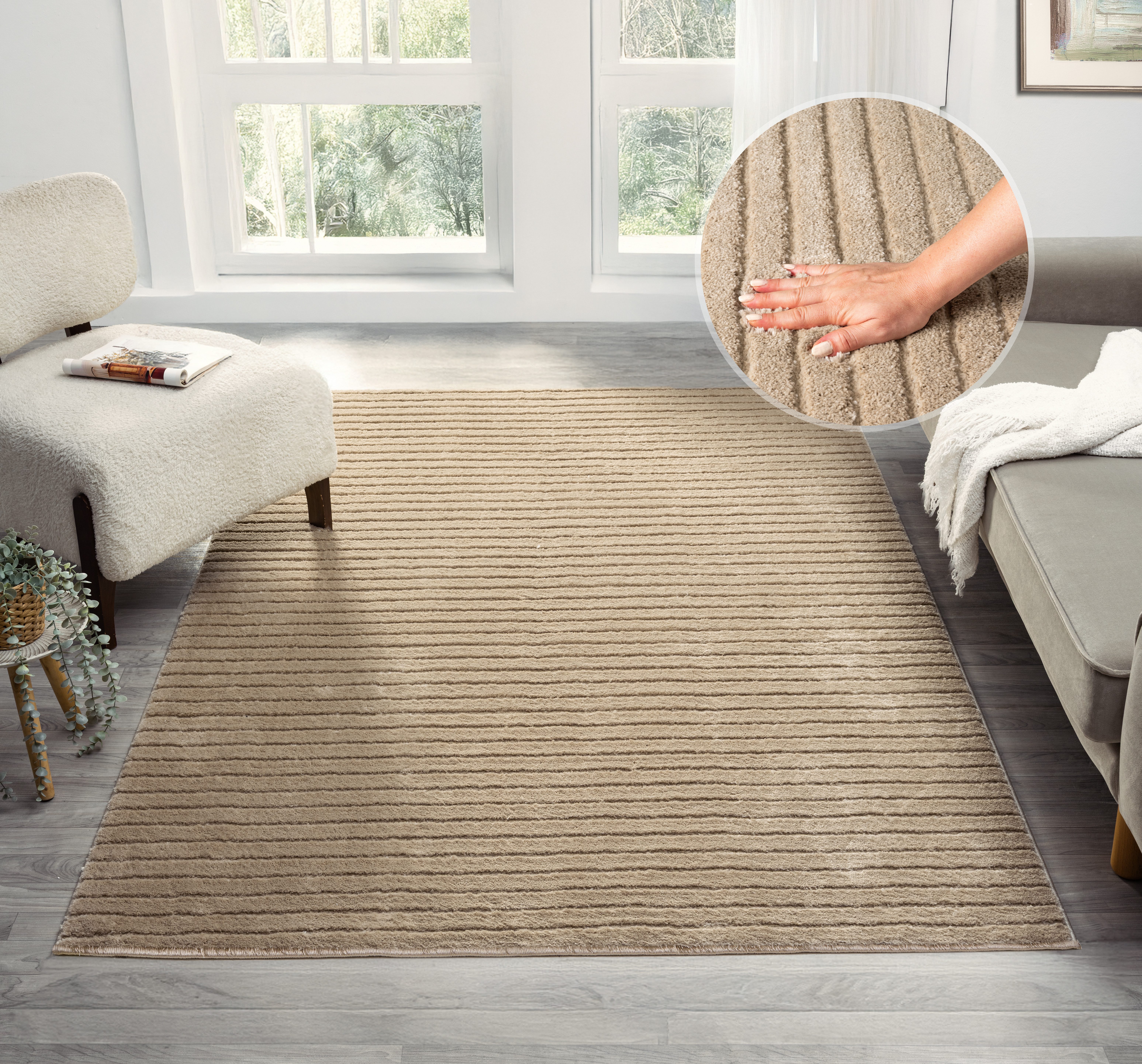 LeGer Home by Lena Gercke Teppich Selma, rechteckig, Höhe: 19 mm, Hoch-Tief-Struktur, Streifen Design, weich, Wohnzimmer, Schlafzimmer