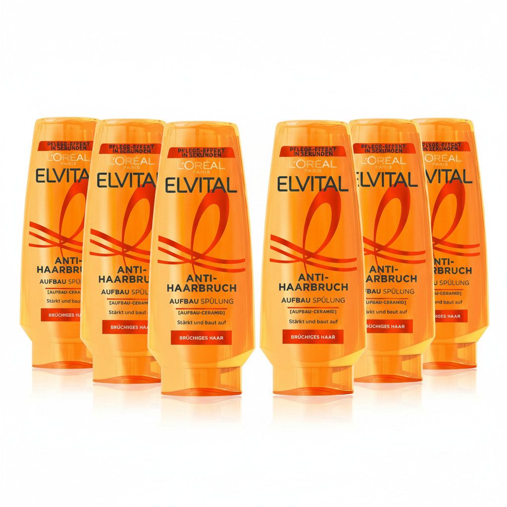 L'ORÉAL PARIS Haarspülung L'Oréal Paris Elvital Anti-Haarbruch Spülung, 6-tlg., Repariert strapazierte, trockene und brüchige Haare, verleiht Glanz.