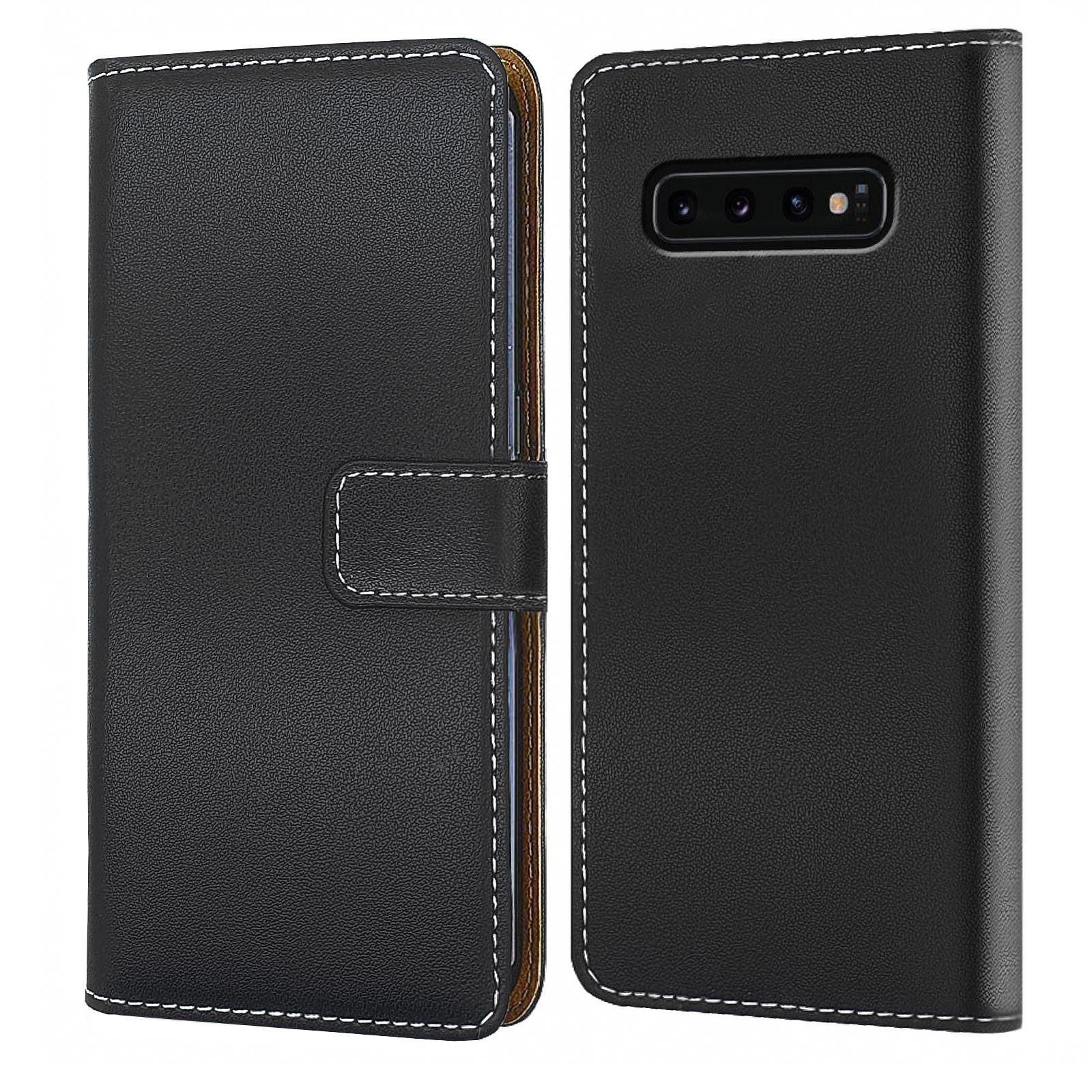 Numerva Handyhülle Bookstyle Etui Handytasche für Samsung Galaxy S10 / e / Plus / Lite, Klapphülle Flip Cover Schwarz