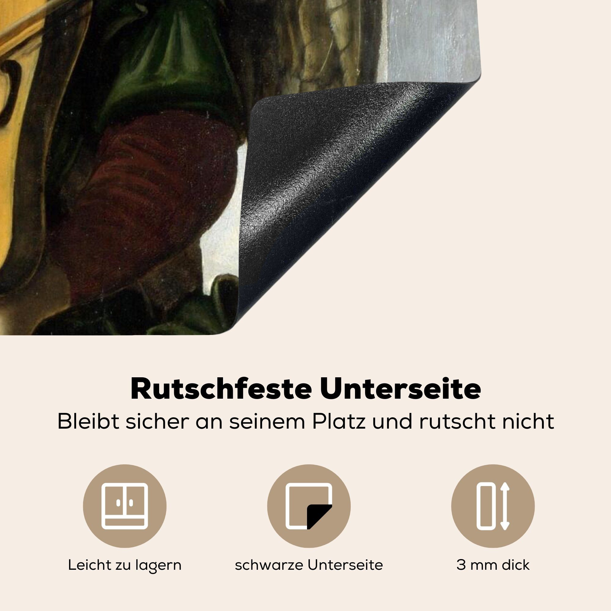 - mit Vinyl, Ein Arbeitsfläche Ceranfeldabdeckung Herdblende-/Abdeckplatte einer MuchoWow nutzbar, 70x52 Fahne Mobile cm, Engel (1 tlg), Vinci, Leonardo Grün in da