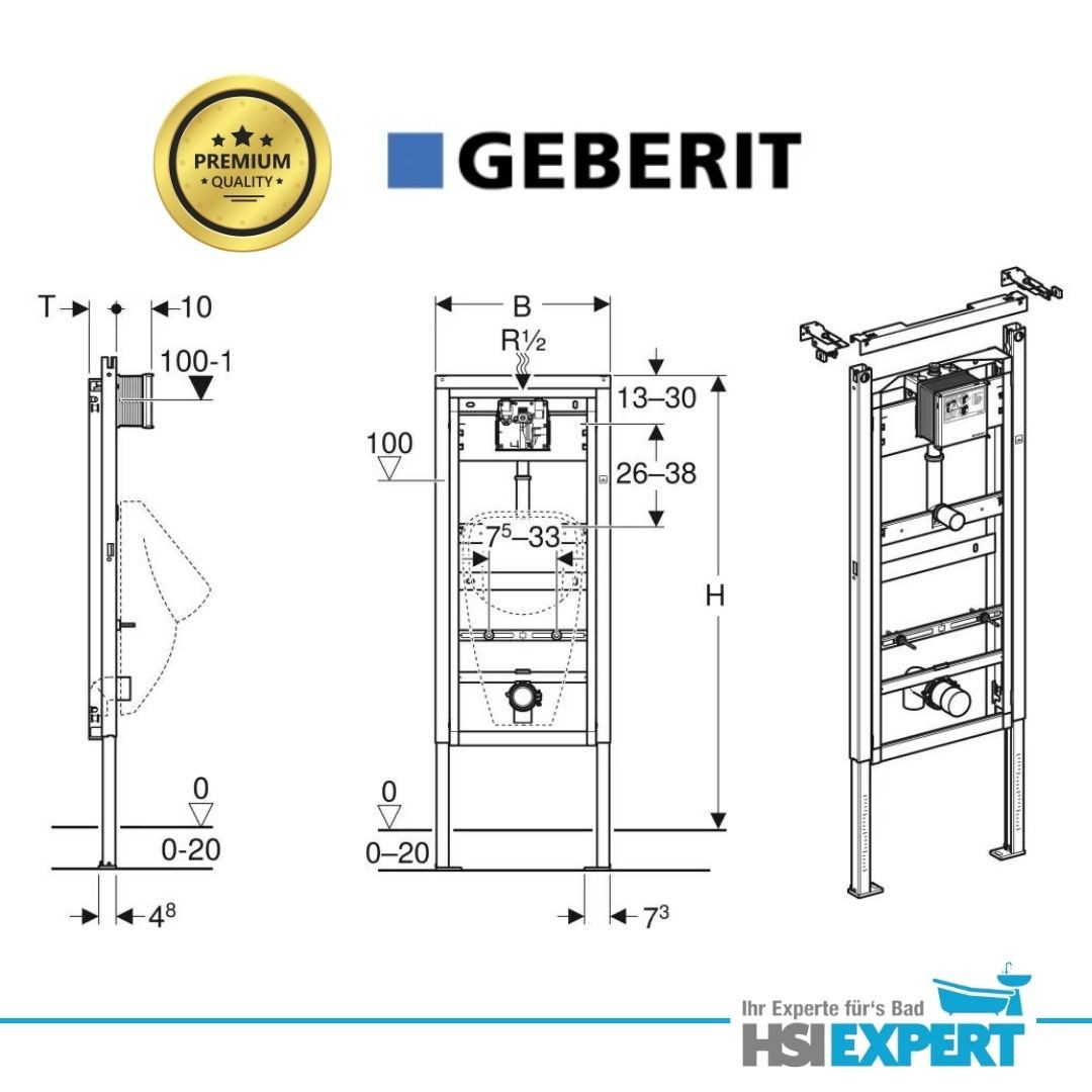 HGMBAD Urinal Urinal mit Deckel Geberit Vorwandelement Set, Keramik, Wasserspülung, Abgang hinten, (Spar-Set, Komplettset), SoftClose-Funktion – Bild 4 von 5