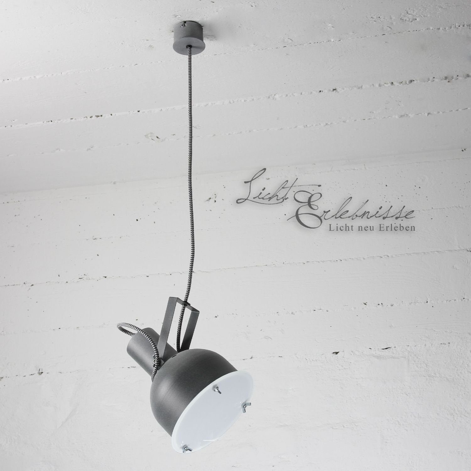 Licht-Erlebnisse Pendelleuchte INDUSTRIAL, ohne Leuchtmittel, Hängeleuchte Retro Metall in Zink flexibel Textilkabel Küche Lampe