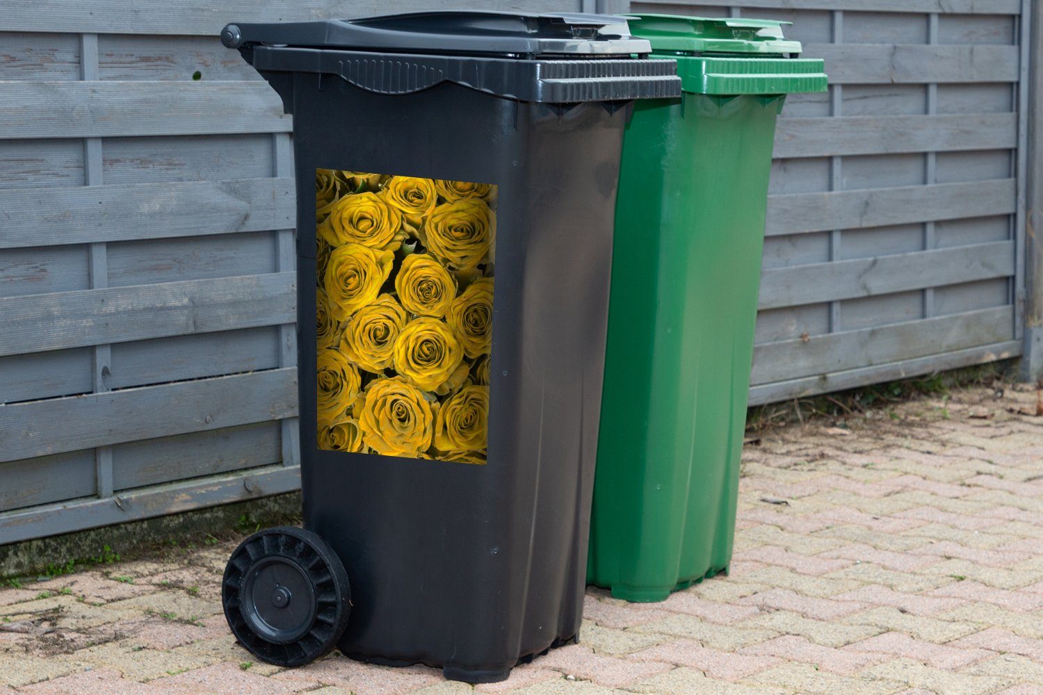 - Mülltonne, Mülleimer-aufkleber, Container, - MuchoWow Rosen Wandsticker Blumenstrauß Abfalbehälter (1 Gelb Sticker, St),