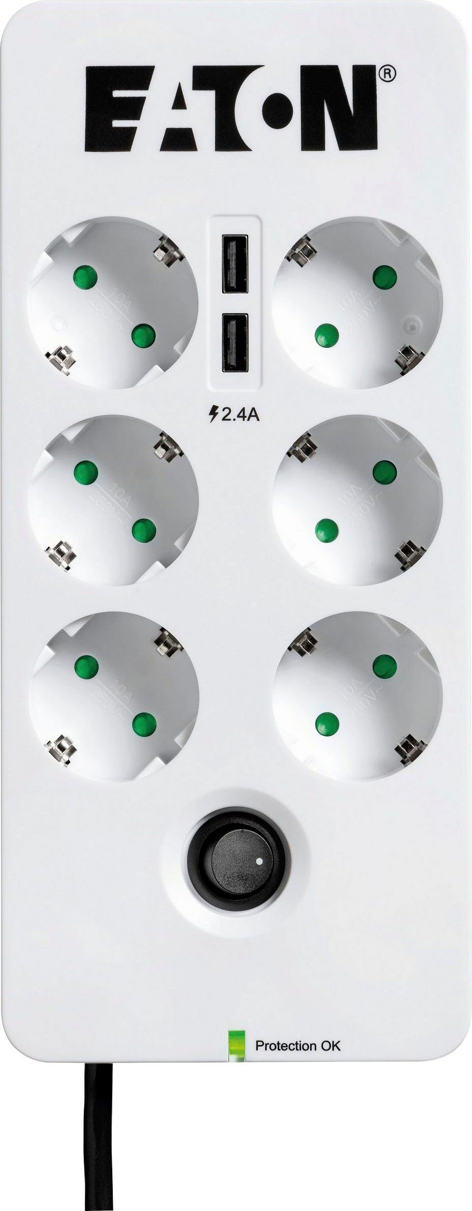 EATON Protection Box 6 USB DIN Mehrfachsteckdose (LED-Statusanzeige, Kindersicherung, Überspannungsschutz)