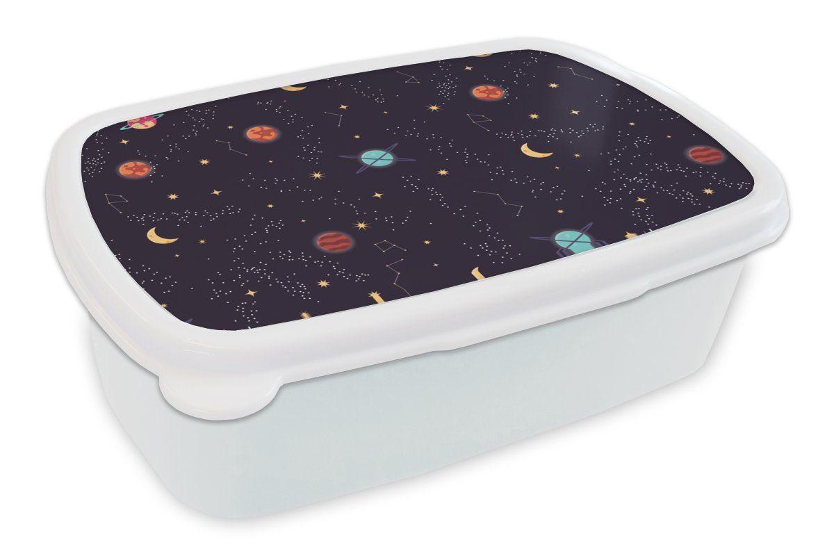 MuchoWow Lunchbox Planeten - Sterne Mädchen Brotdose, und Muster, für - weiß Erwachsene, Brotbox (2-tlg), und Kinder für Jungs Kunststoff