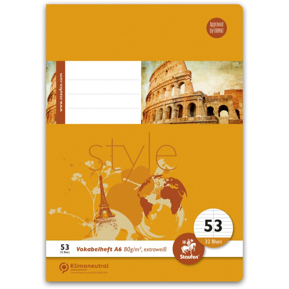 Staufen Schulheft ® Vokabelheft Lineatur 53 liniert DIN A6 ohne Rand, 32 Blatt