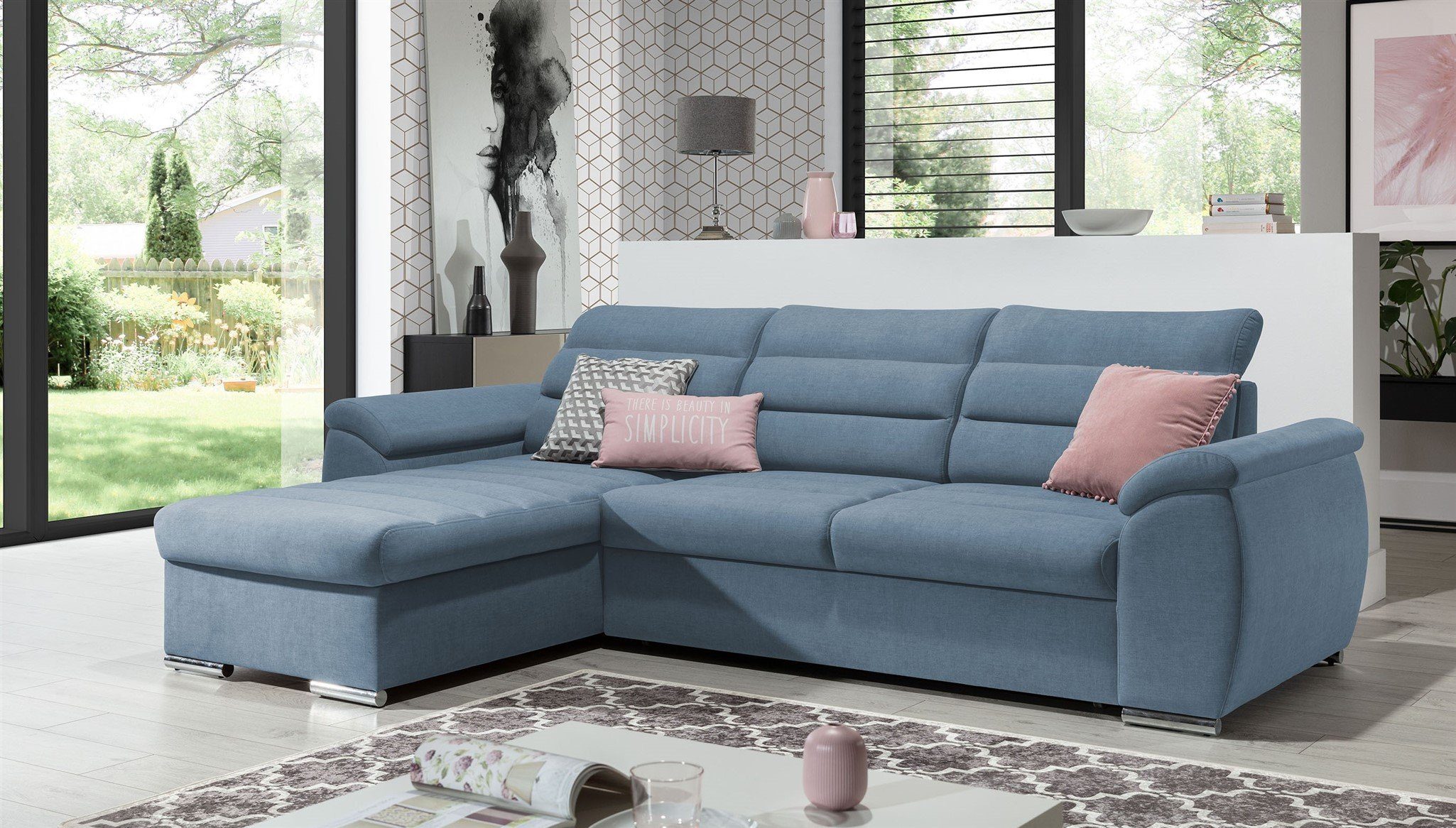 Fun Möbel Ecksofa Schlafsofa PASCARA XS in Stoff Esito mit Ottomane, Bettkästen, Rundumbezug