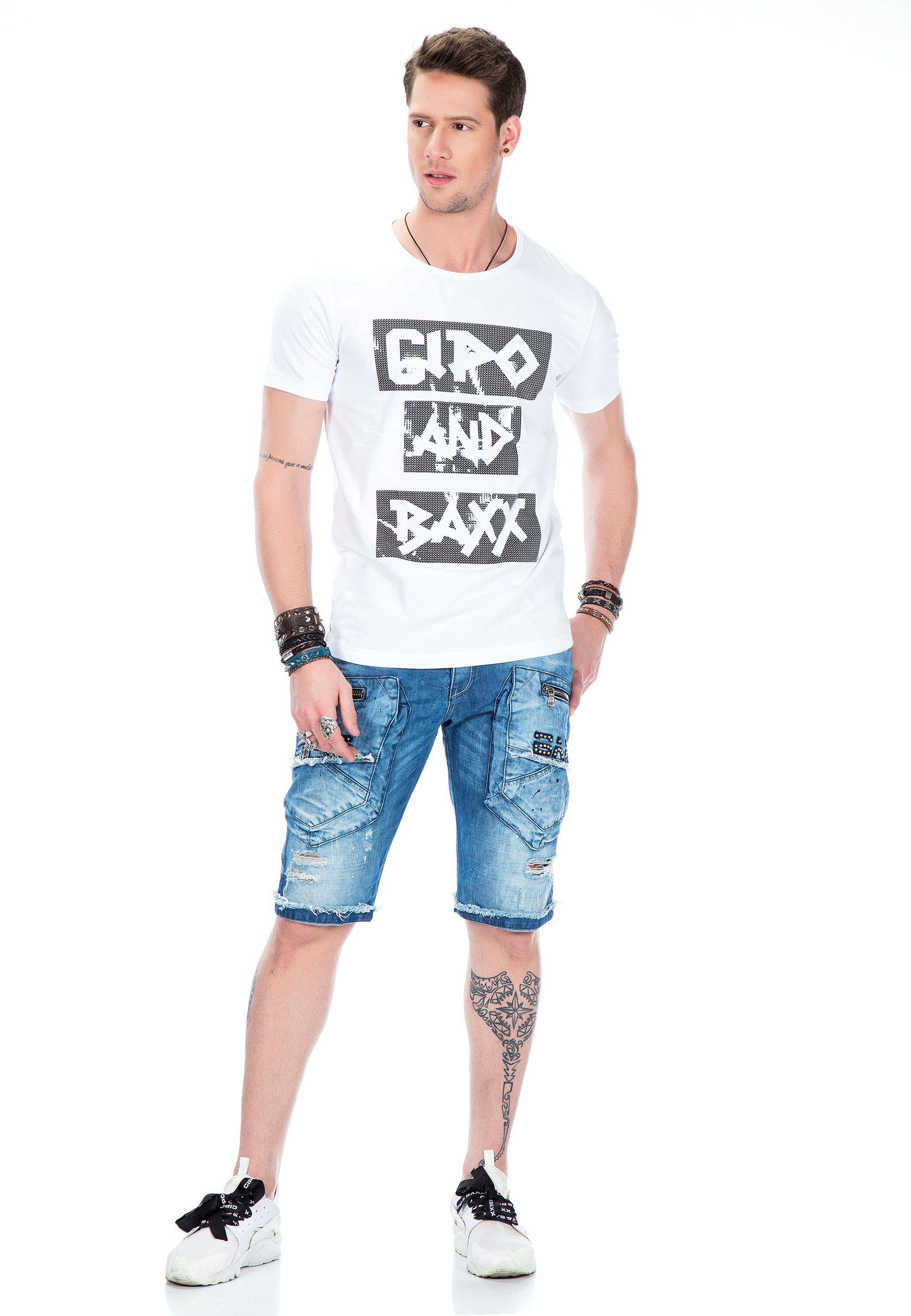 Baxx weiß Cipo mit glänzendem T-Shirt & Foliendruck