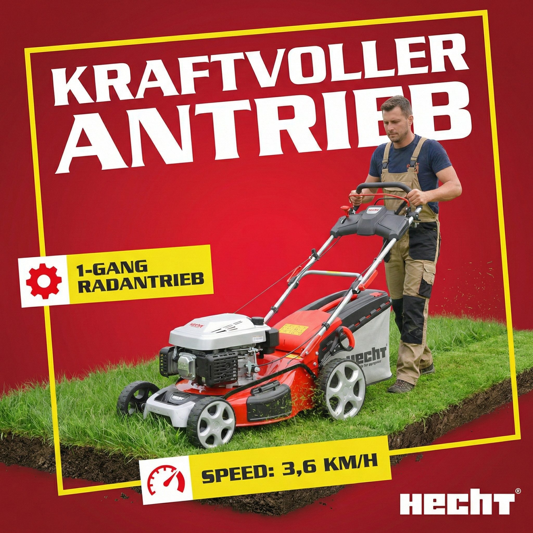 Hecht Benzinrasenmäher 553 SW 5in1 mit Radantrieb Mulchkit, 51 cm Schnittbreite, 173 cm³, 6 PS