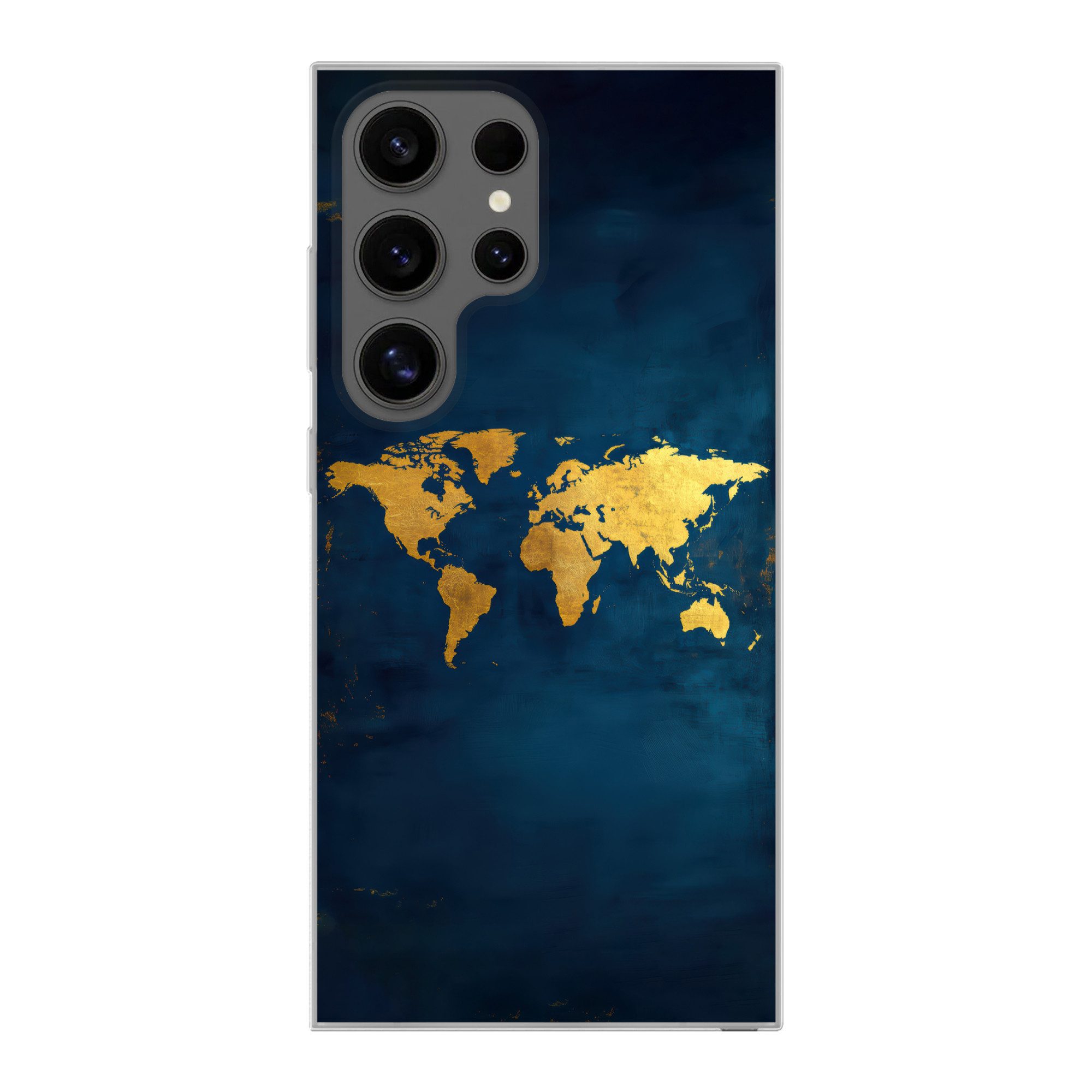 MuchoWow Handyhülle für Samsung Galaxy S24 Ultra Weltkarte - Gold - Dunkelblau, Phone Case, Silikon, Schutzhülle Dünn
