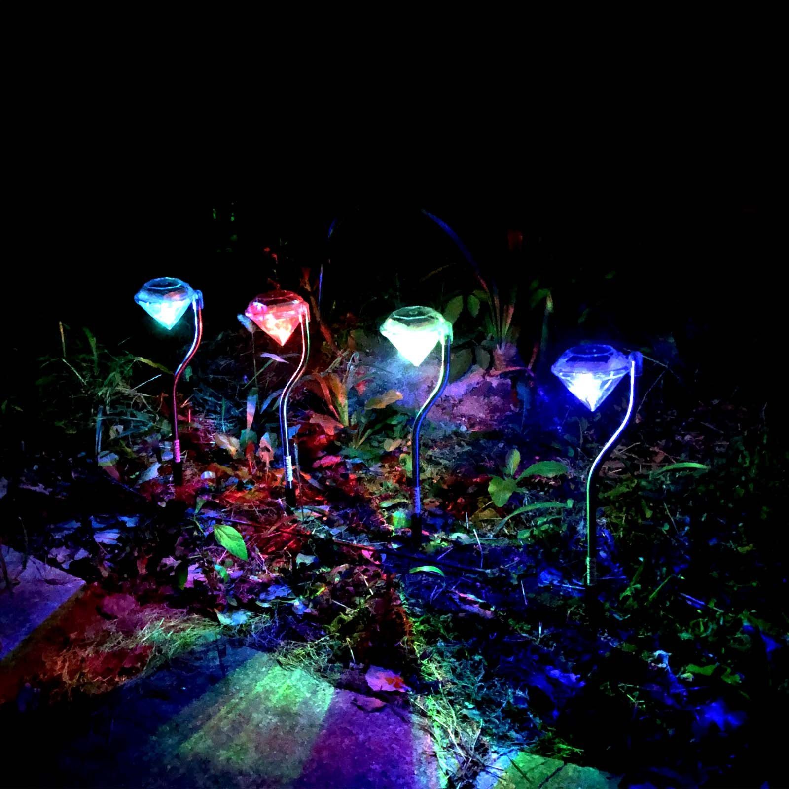 EAXUS Lampe, Solarlampe Diamant Leuchte Solar Farbwechsler LED Garten Optik, Farbwechsler, fest Solarleuchte Deko Gartenleuchte Edelstahl, LED 4x integriert, LED