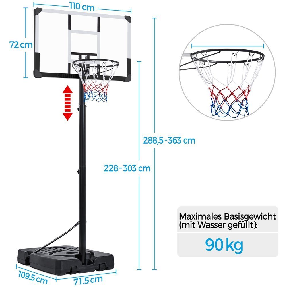Basketballkorb Höhenverstellbarer Yaheetech Basketballständer, 228–303 cm