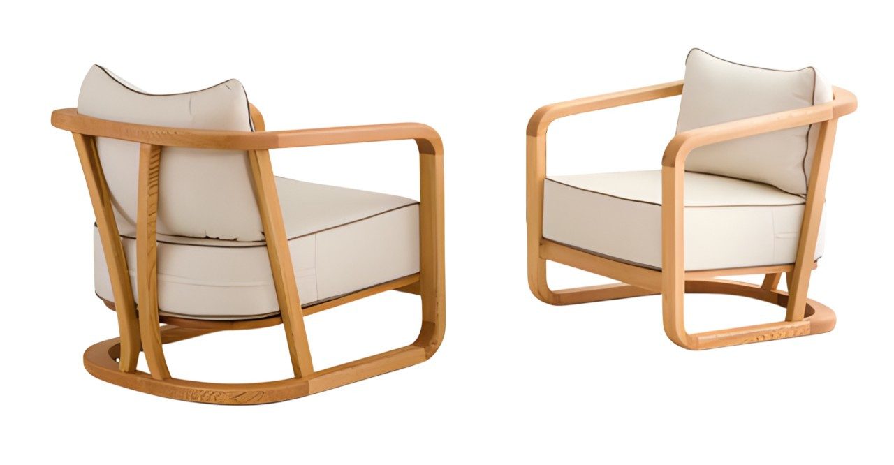 Loungesessel Beigefarbener Holz-Textil Sessel mit elegantem Design von XLMOEBEL