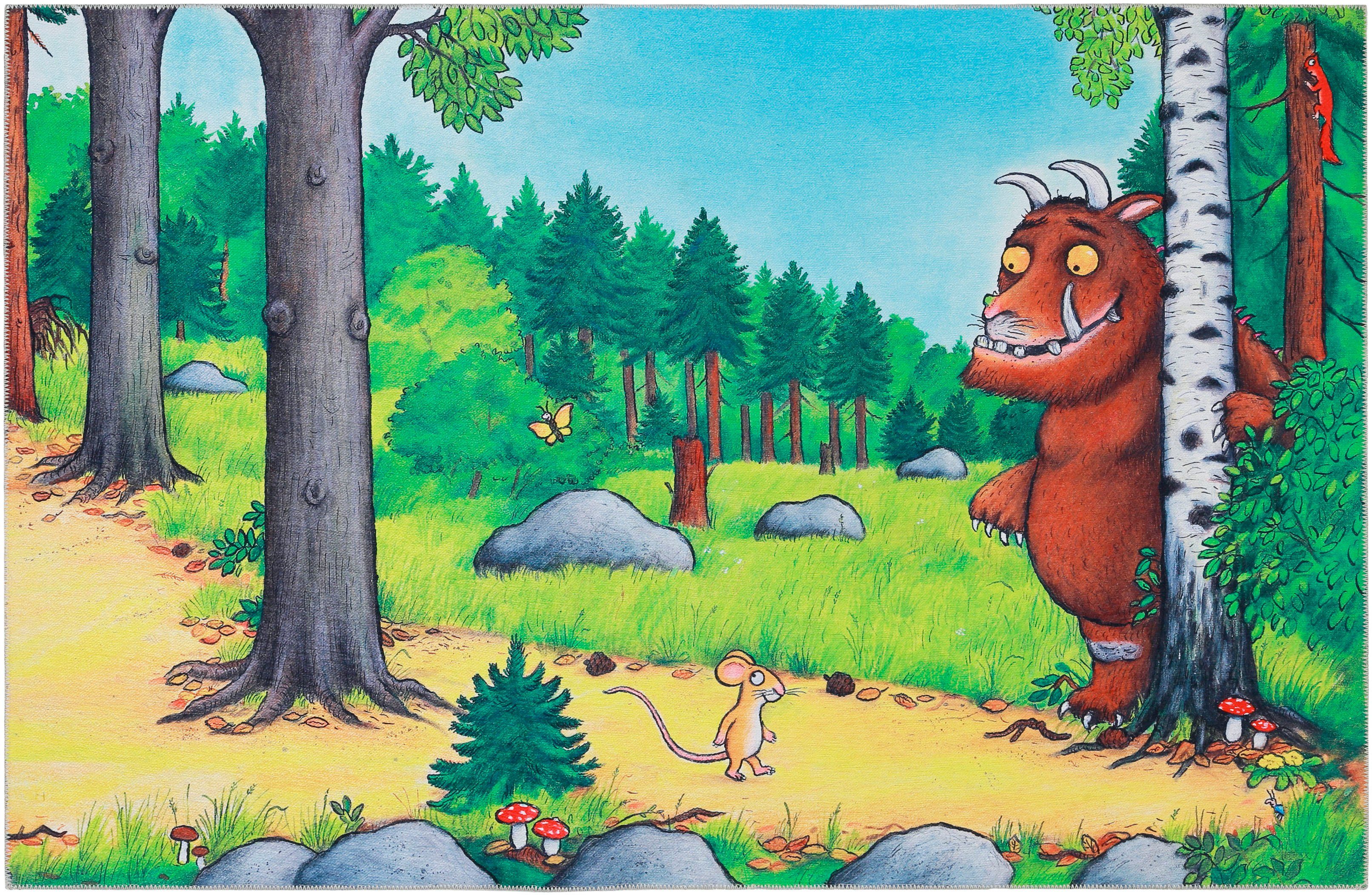 DER GRÜFFELO Kinderteppich Mouselo GR-0170, rechteckig, Höhe: 6 mm, aktueller Grüffelo Teppich, Kurzflor mit hohem Baumwollanteil