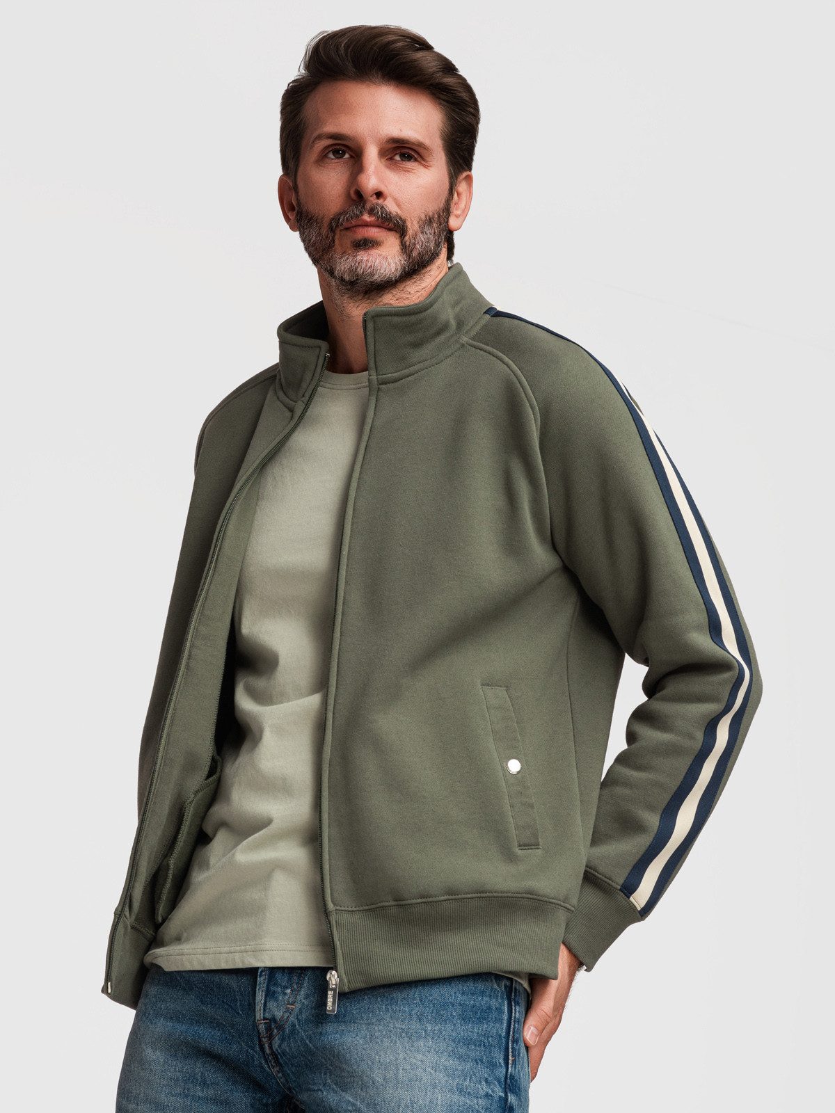 Sweatshirt Herren Sweatshirt mit Reißverschluss und Stehkragen Grün XXL