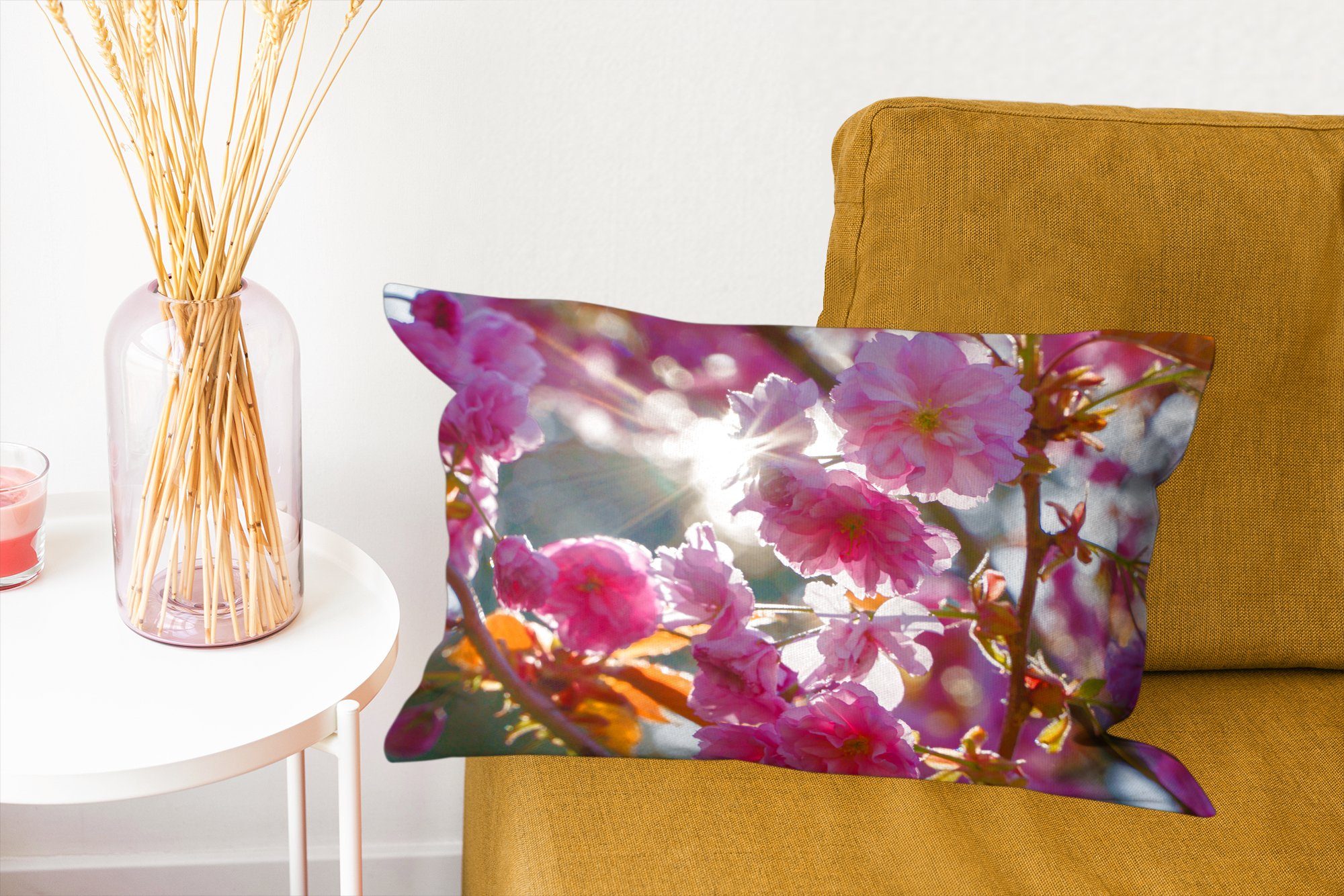 Dekoration, Schlafzimmer - Sonne Frühling, - Zierkissen, mit Wohzimmer Sakura Dekokissen Dekokissen Füllung, MuchoWow