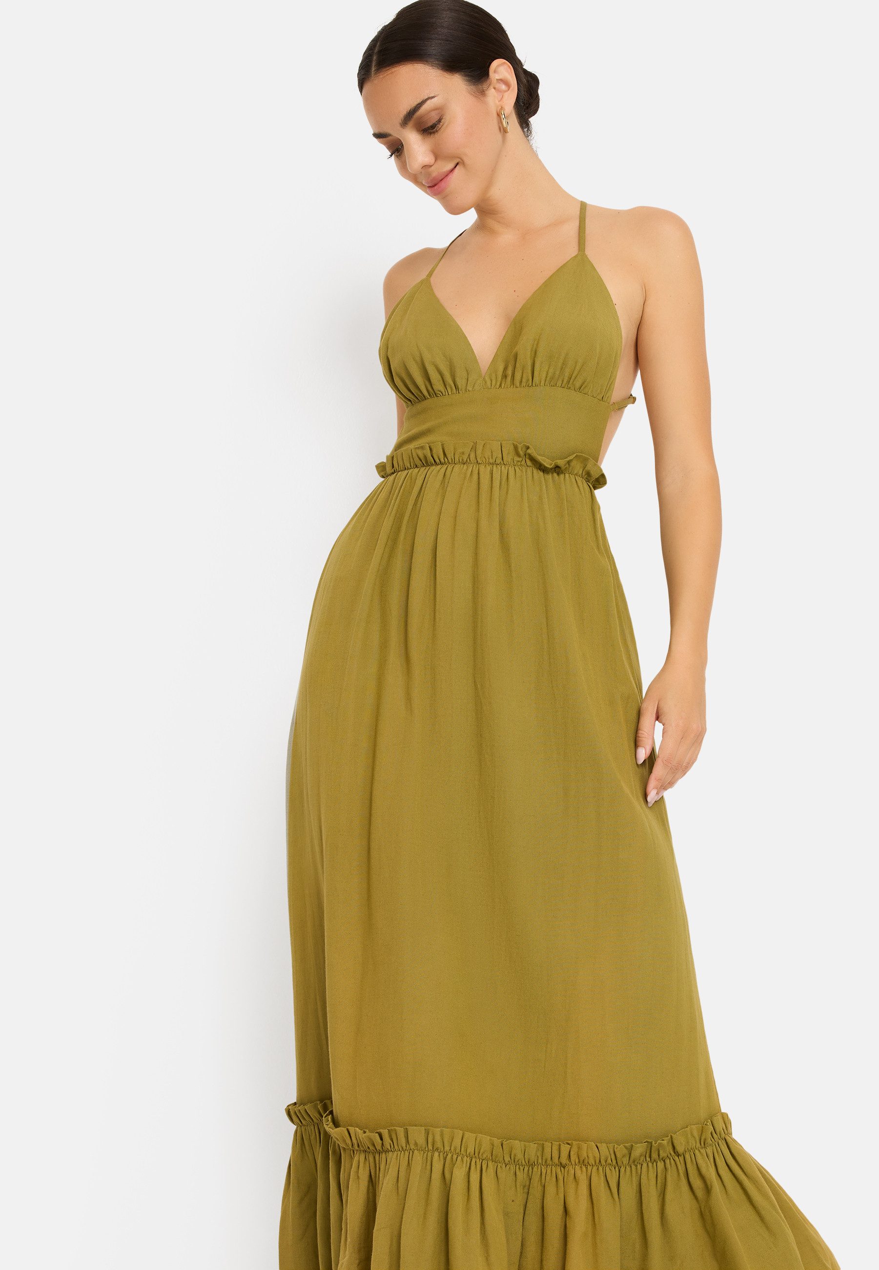 LSCN by LASCANA Maxikleid aus Webware mit Leinenanteil, Strandkleid, Boho-Kleid