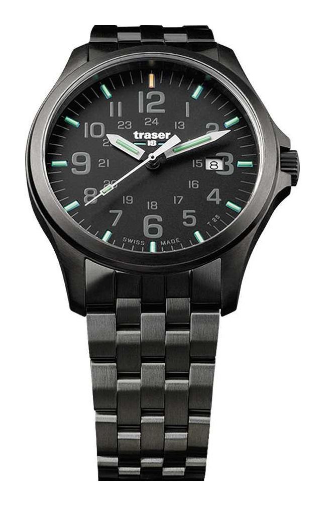 Traser Quarzuhr P67 Officer Pro GunMetal Black Herrenuhr 107868 Edelstahlband 42 mm, mit selbstleuchtendem trigalight®