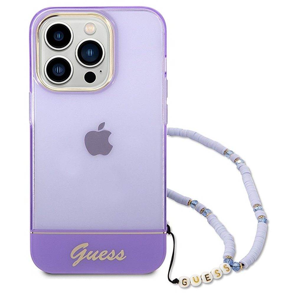 Guess Smartphone-Hülle Handyhülle Schutzhülle Handykette 6,1 Zoll, Perlenarmband, transparent, Hartschale, Guess Logo