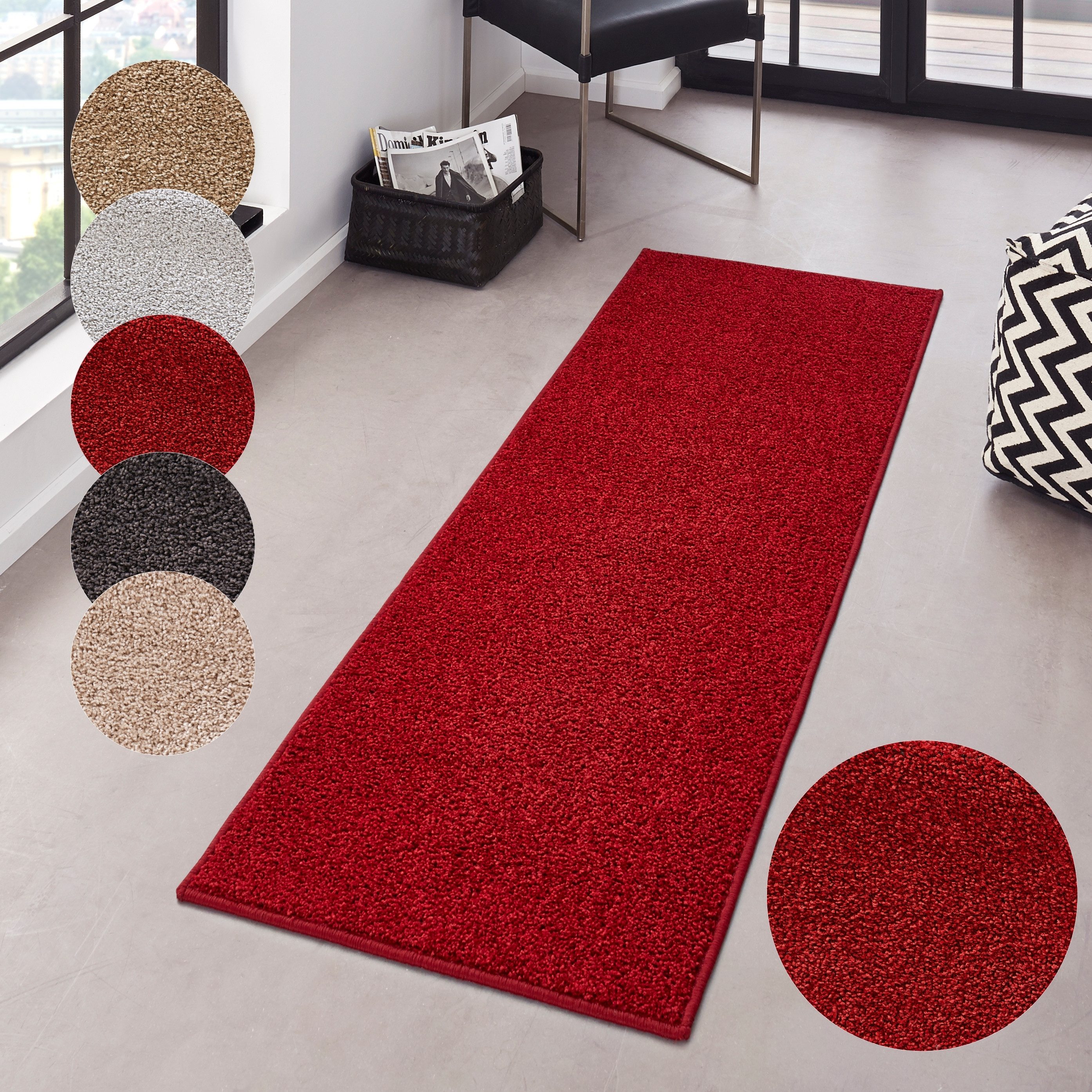 HANSE Home Teppich Pure 100 Kurzflor, rechteckig, Höhe: 13 mm, Kurzflor, uni, umkettelt, Läufer, Wohnzimmer, Kinderzimmer, Flur