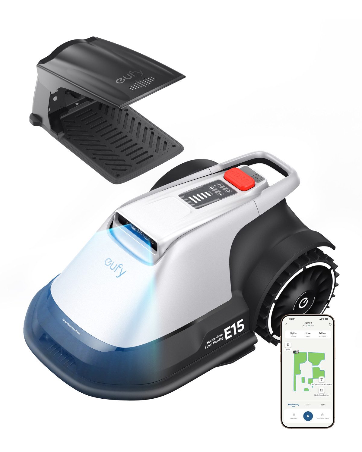 eufy Rasenmähroboter E15&E18 Mähroboter ohne begrenzungsdraht, bis 800 m² Rasenfläche, (App-Steuerung), mit ladestation,mit Regensensor,Diebstahlschutz